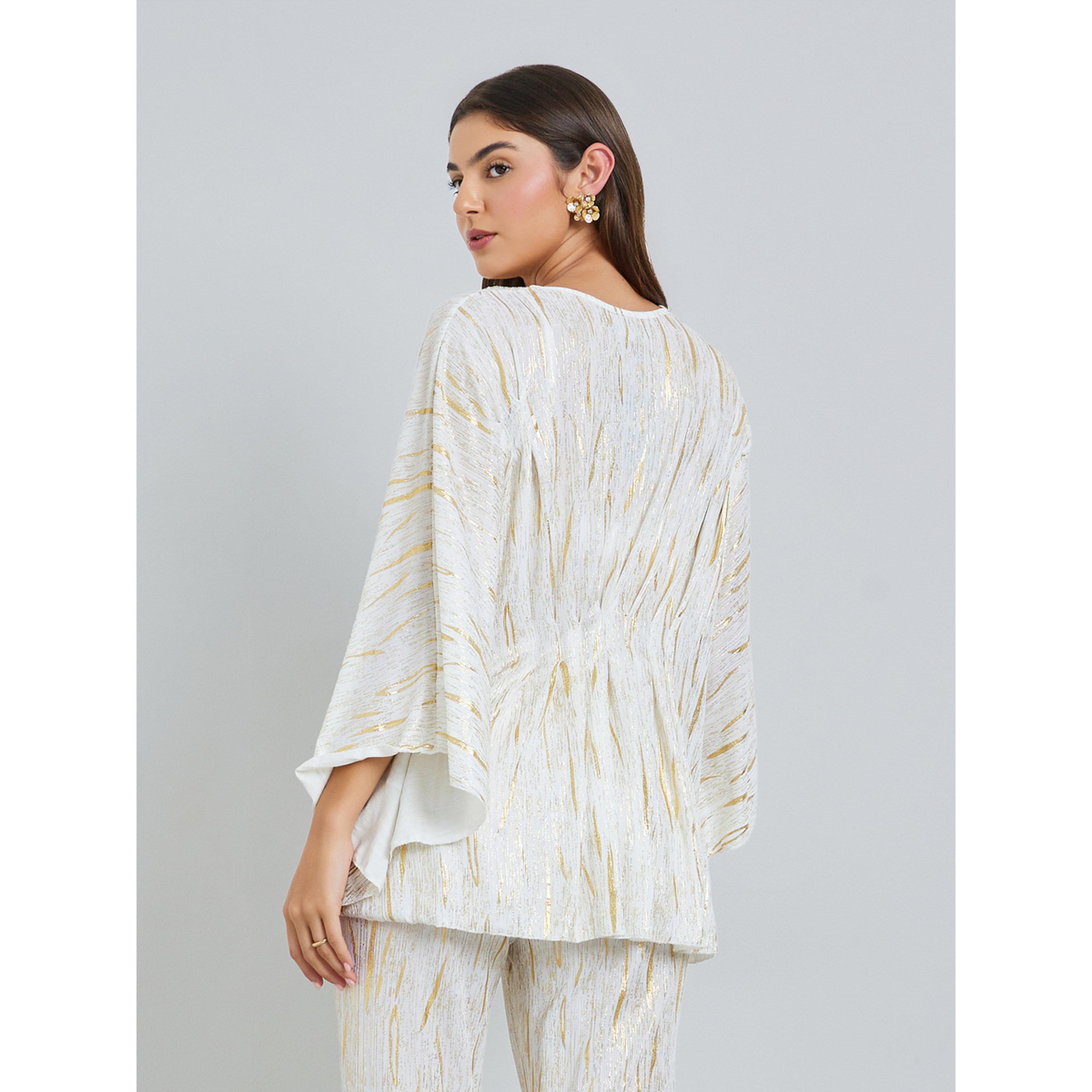 Styli Off-White Textured Kaftan Top with Foil Print-women-clothing-shirtsandblouses-blouses-image-3