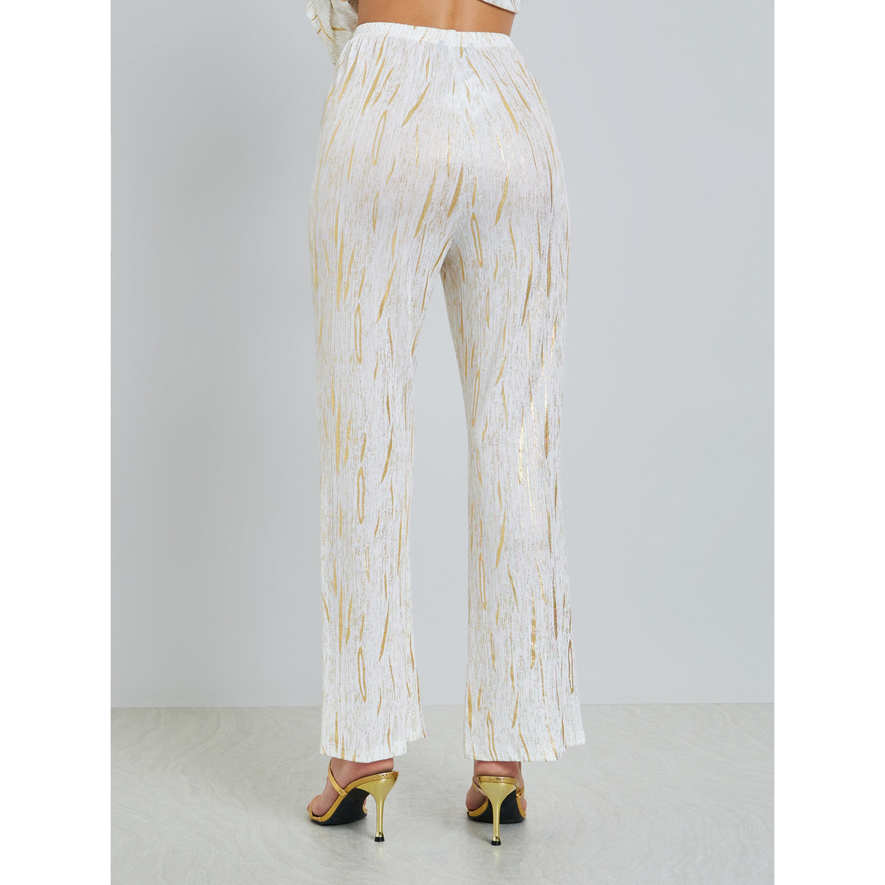 Styli Off White Textured Foil Print Wide Leg Trousers-women-clothing-bottoms-joggers-image-4