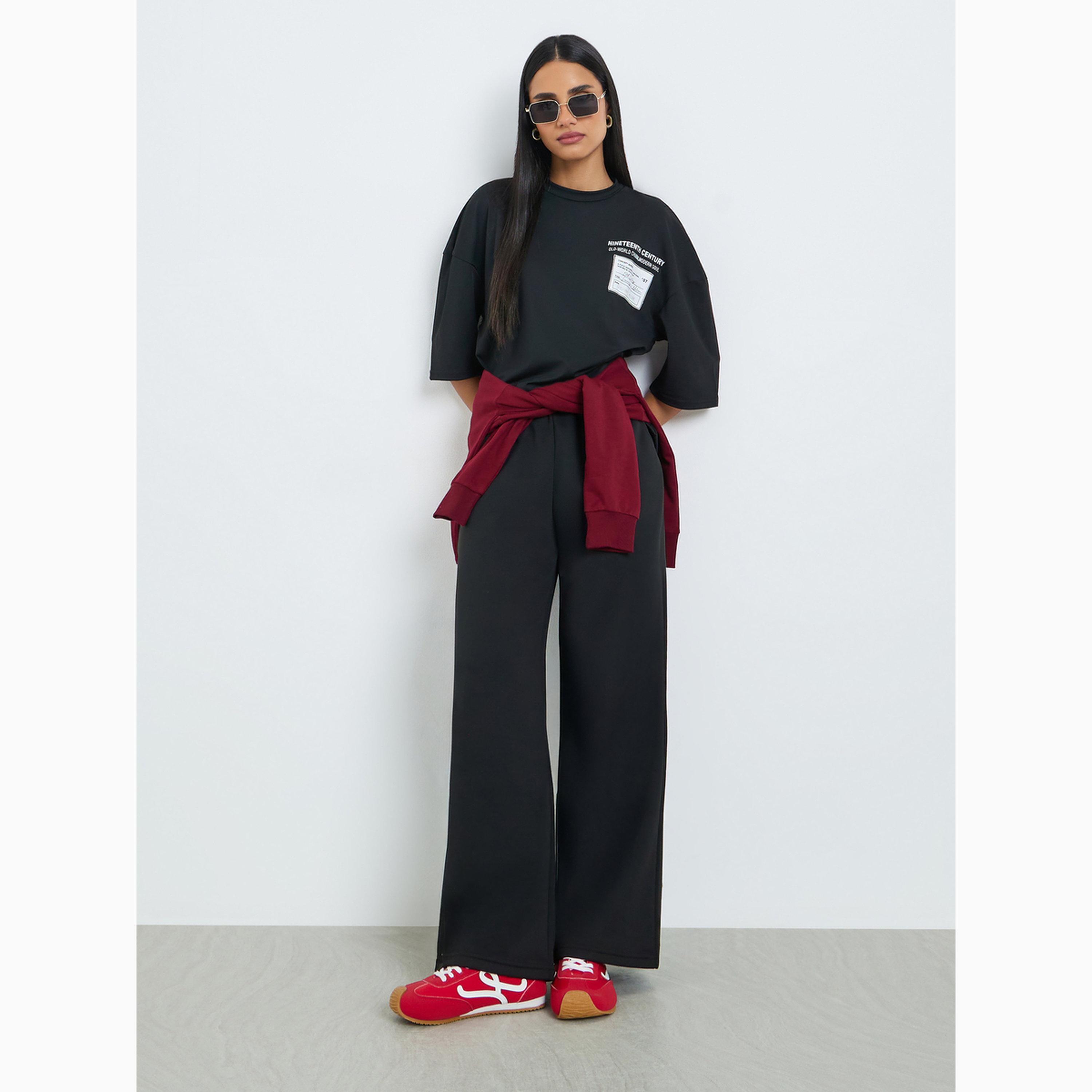Styli Black Patch Label Graphic Oversized T-Shirt-women-clothing-tshirts-image-2