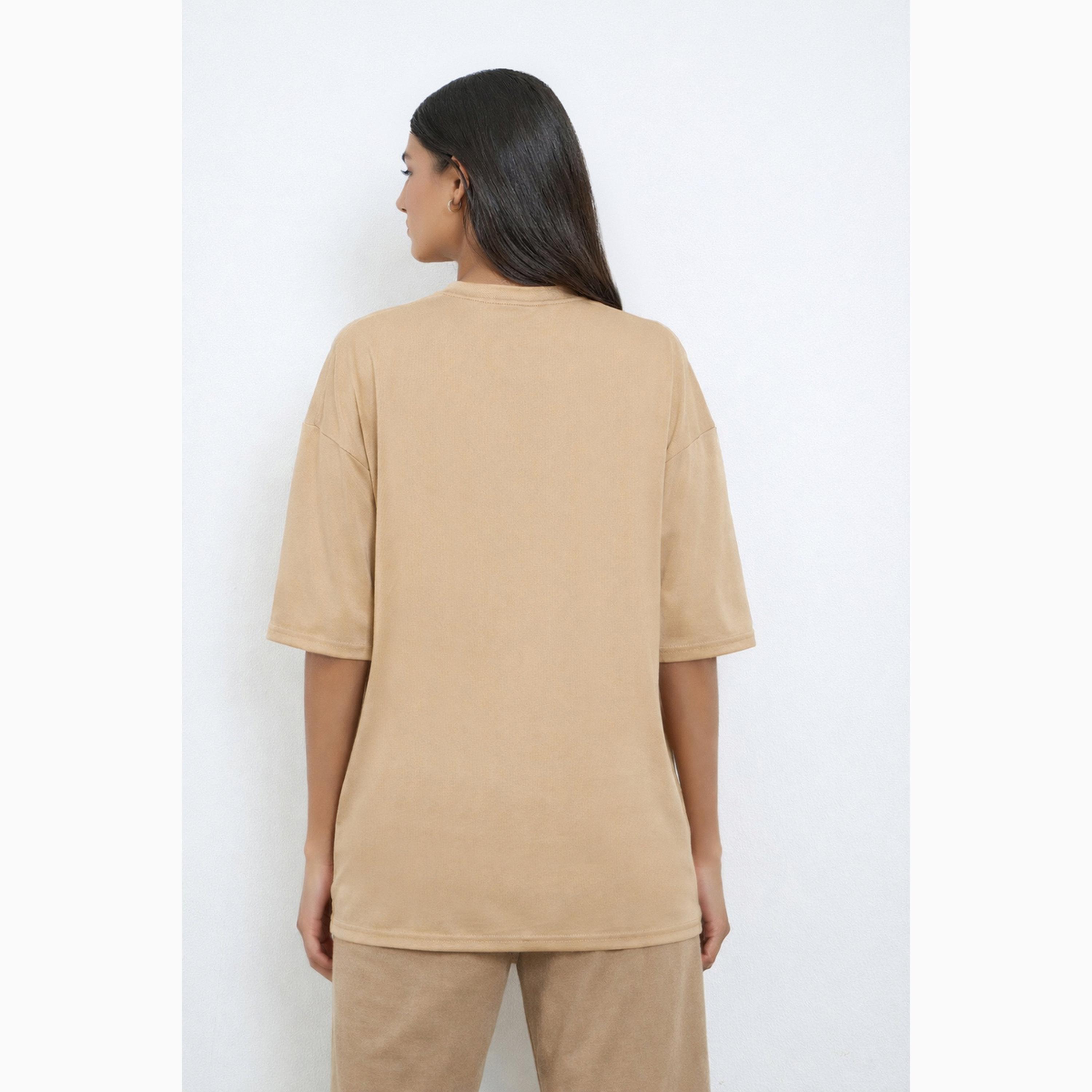Styli Beige Patch Label Graphic Oversized T-Shirt-women-clothing-tshirts-image-5