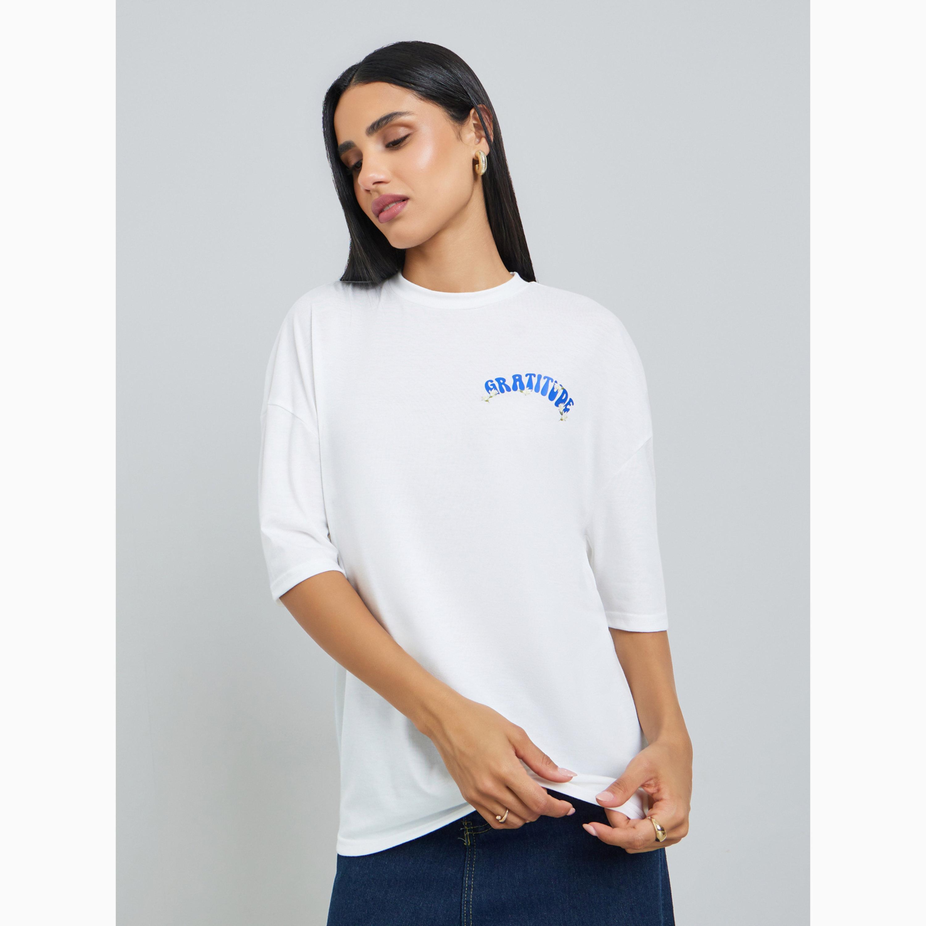 Styli White Floral Graditude Front and Back Graphic Oversized T-Shirt-women-clothing-tshirts-image-1