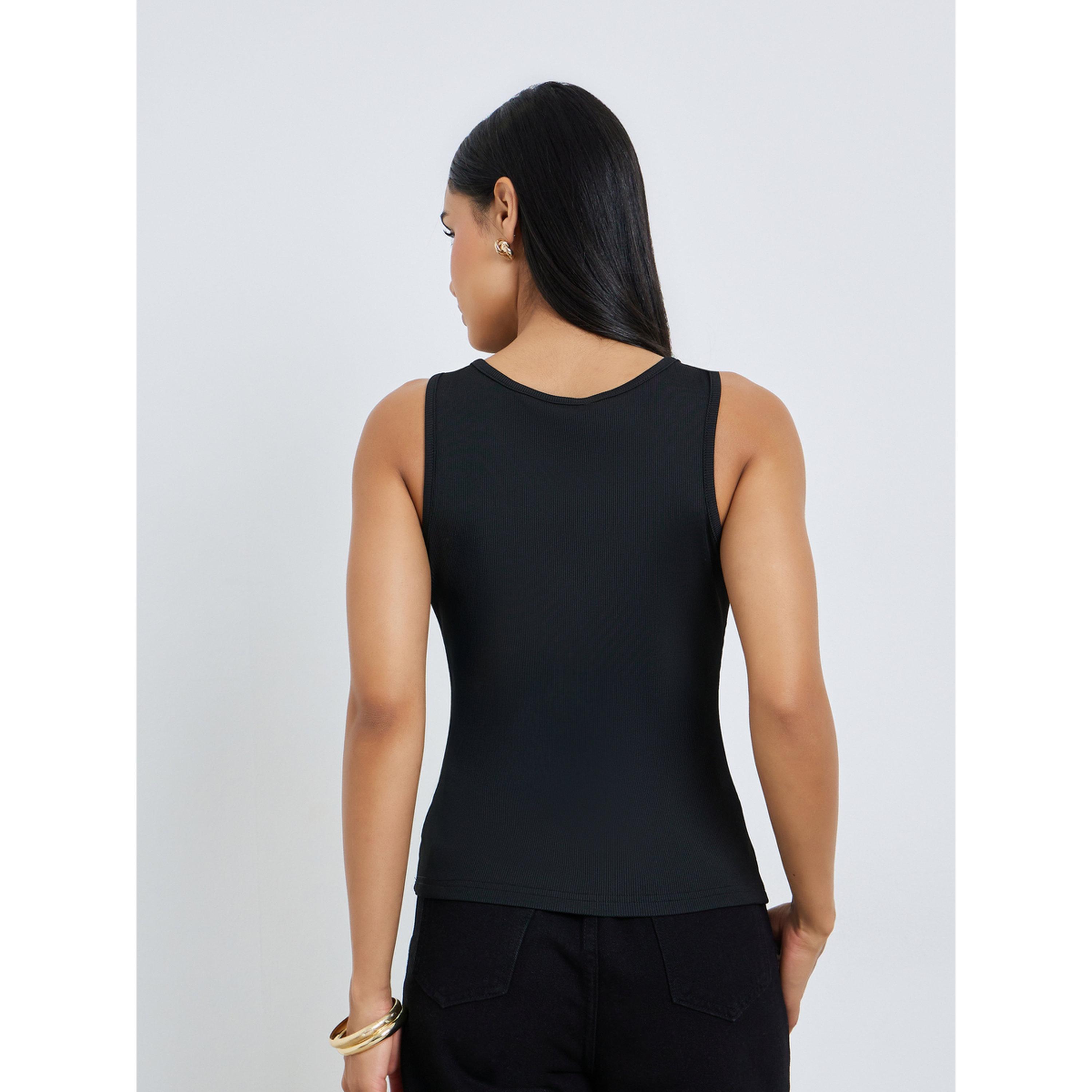 Styli Black Ribbed Bead Detail Fitted Tank-women-clothing-shirtsandblouses-blouses-image-4