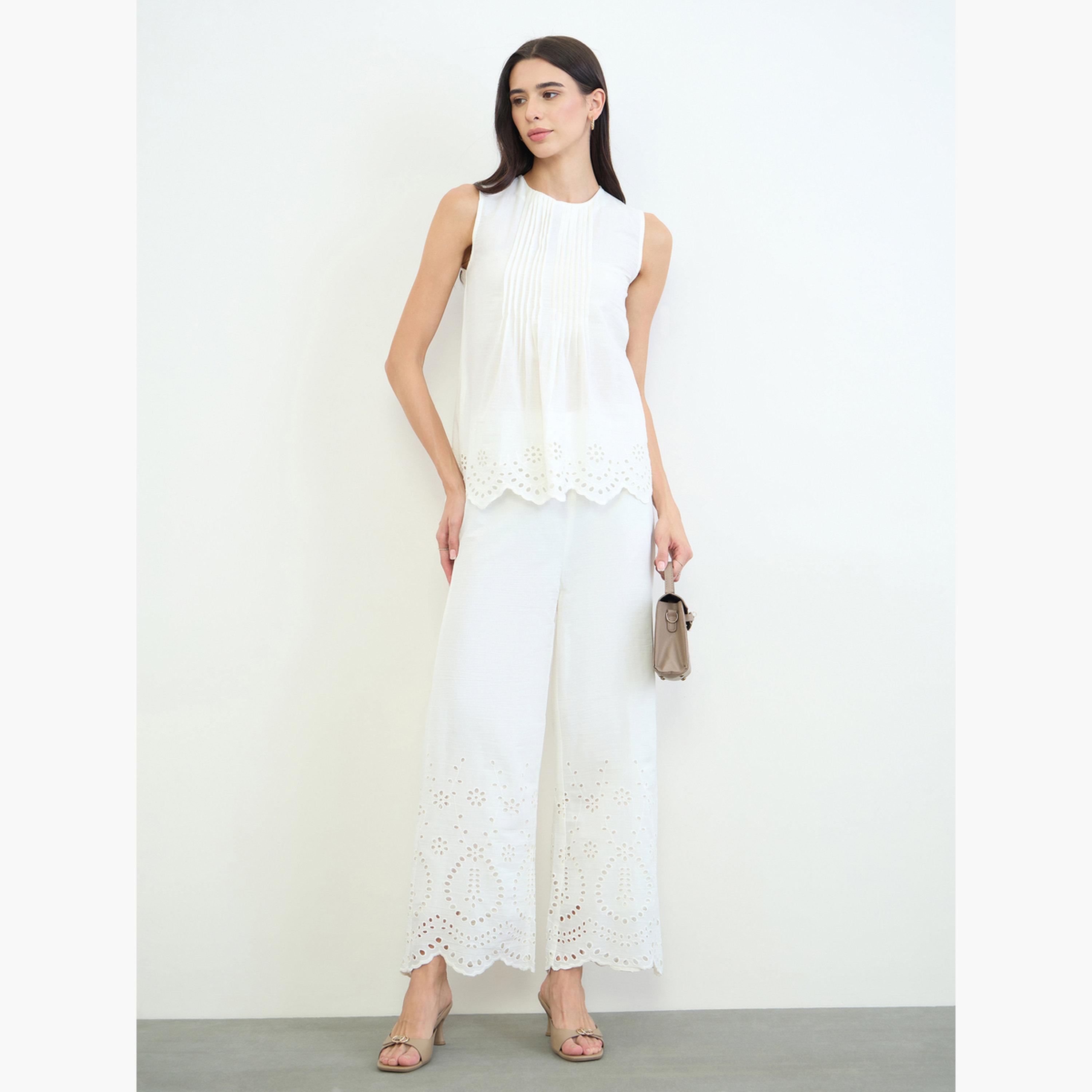 Styli Off White Pintuck Schiffli Hem Top-women-clothing-shirtsandblouses-blouses-image-2