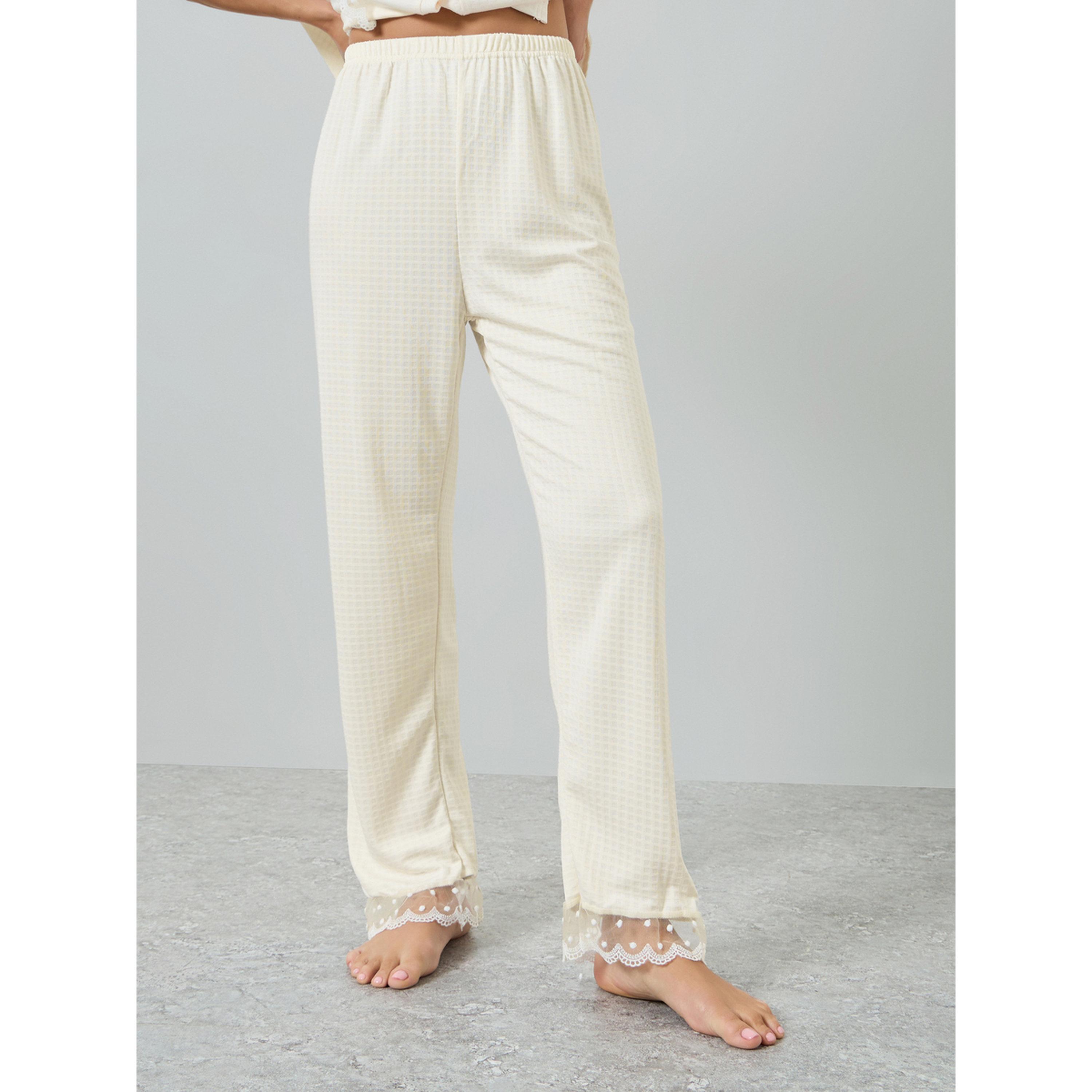 طقم بيجاما من قميص بارز الملمس بتفاصيل دانتيل-women-clothing-nightwear-pyjamas-longsets-image-4