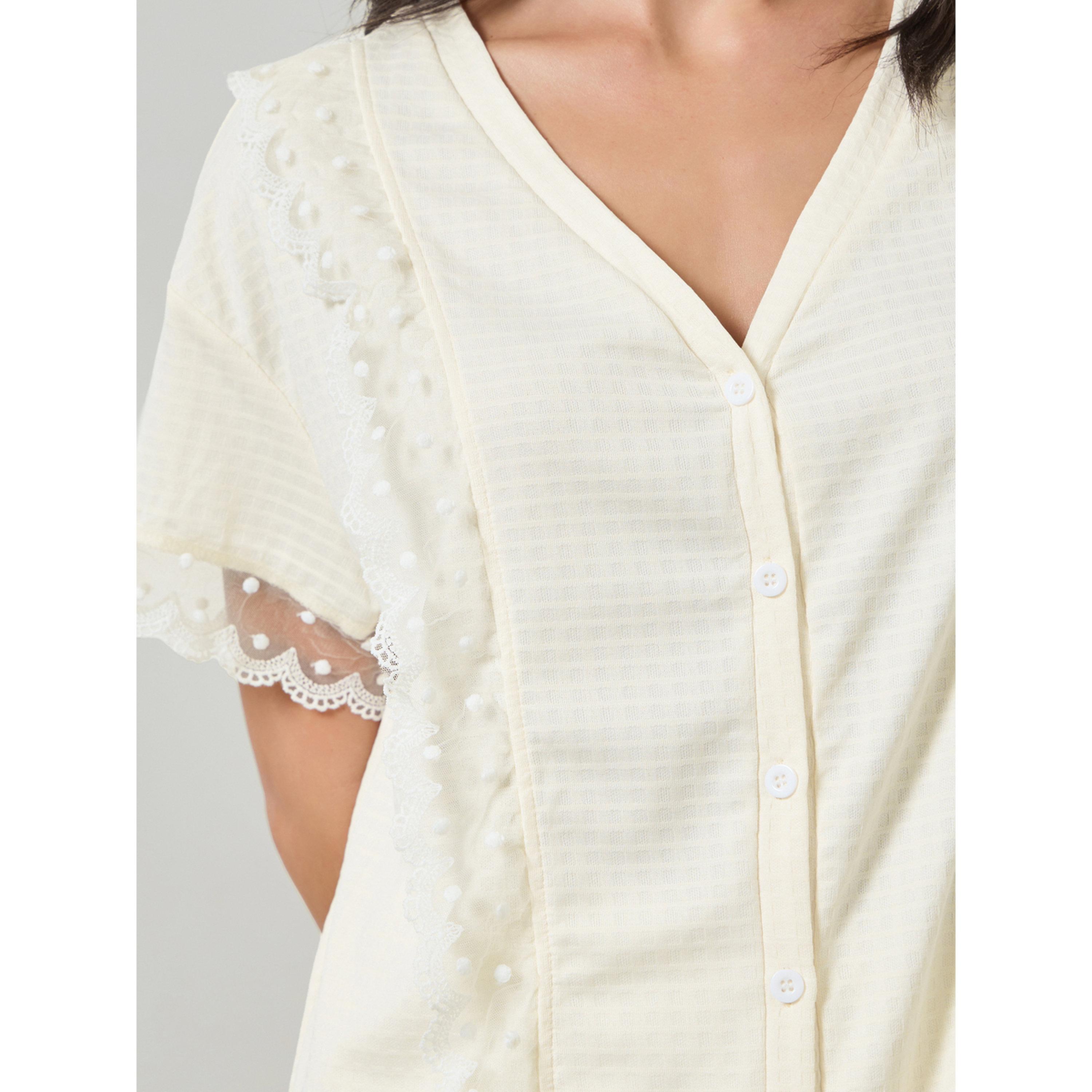 طقم بيجاما من قميص بارز الملمس بتفاصيل دانتيل-women-clothing-nightwear-pyjamas-longsets-image-5