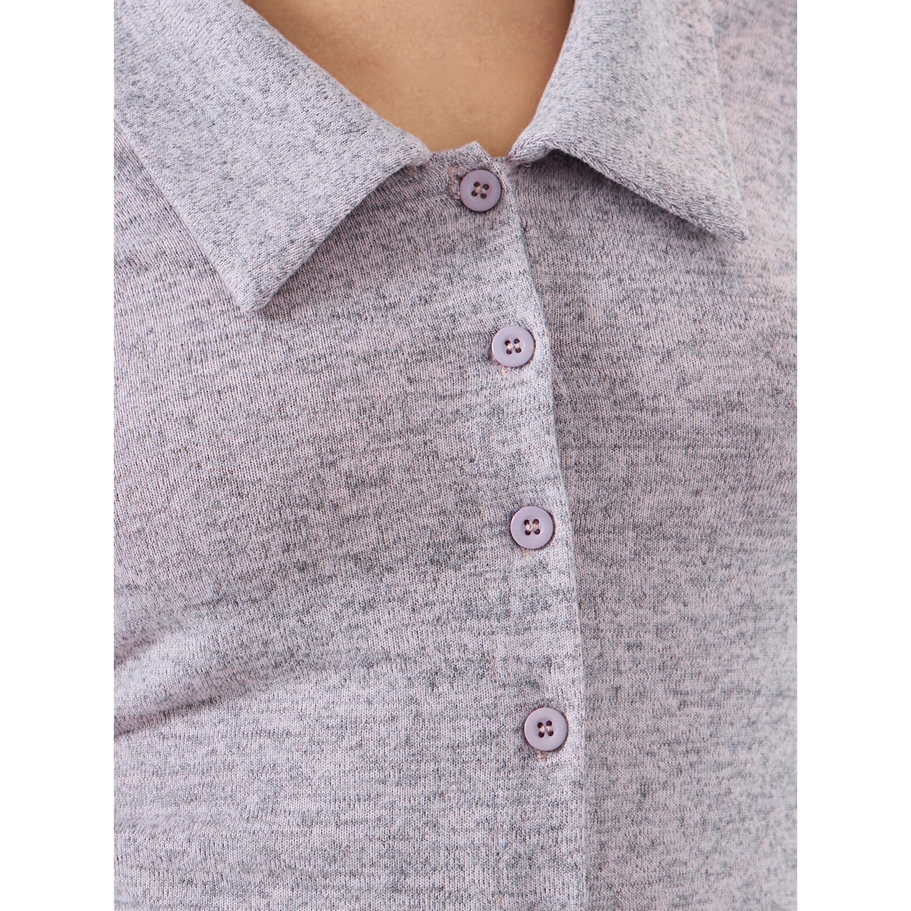 Styli Pink Melange Knit Collared Shirt and Pyjama Set-women-clothing-nightwear-pyjamas-longsets-image-5