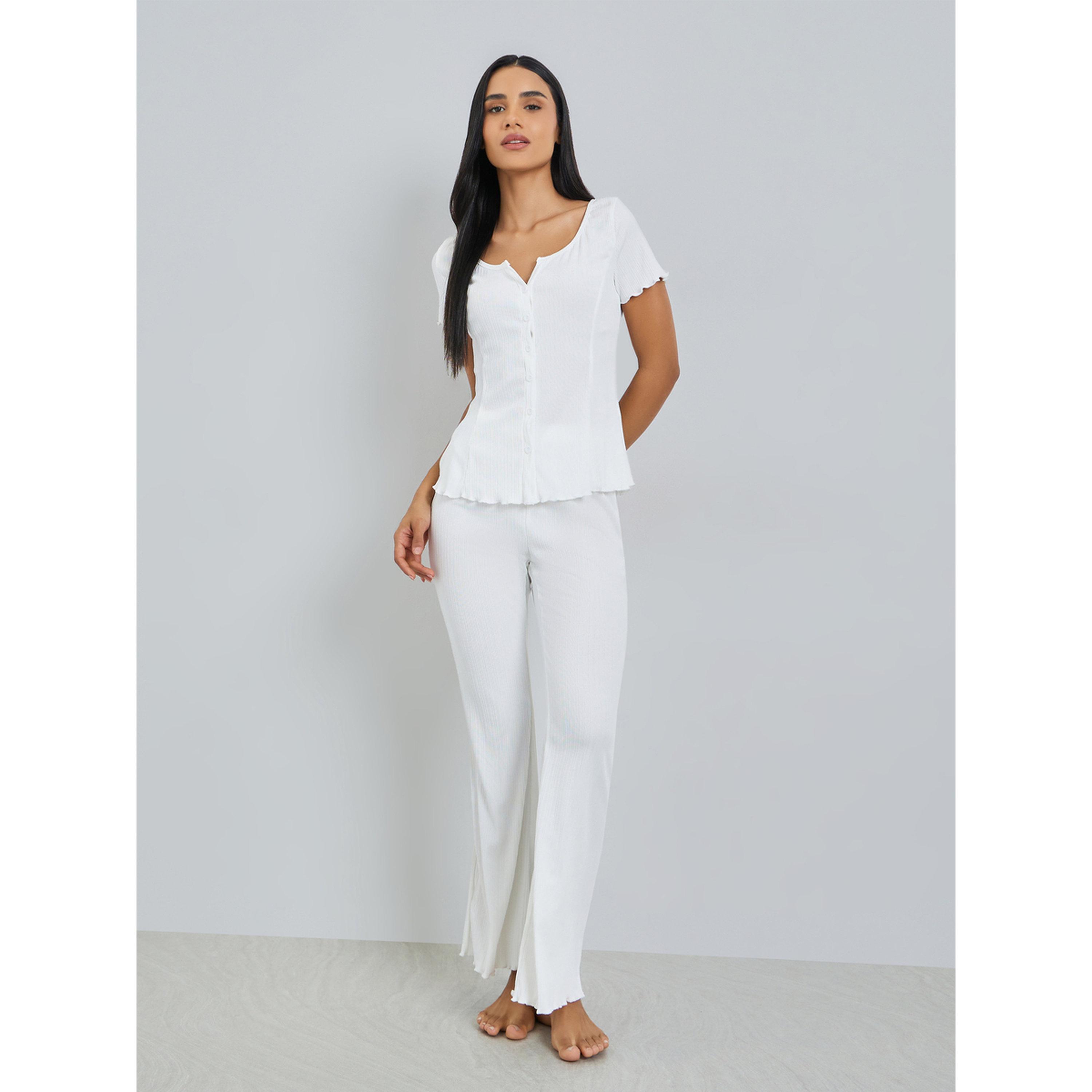 طقم بيجاما من بنطال وبلوزة محبوكة ومضلعة-women-clothing-nightwear-pyjamas-longsets-image-1