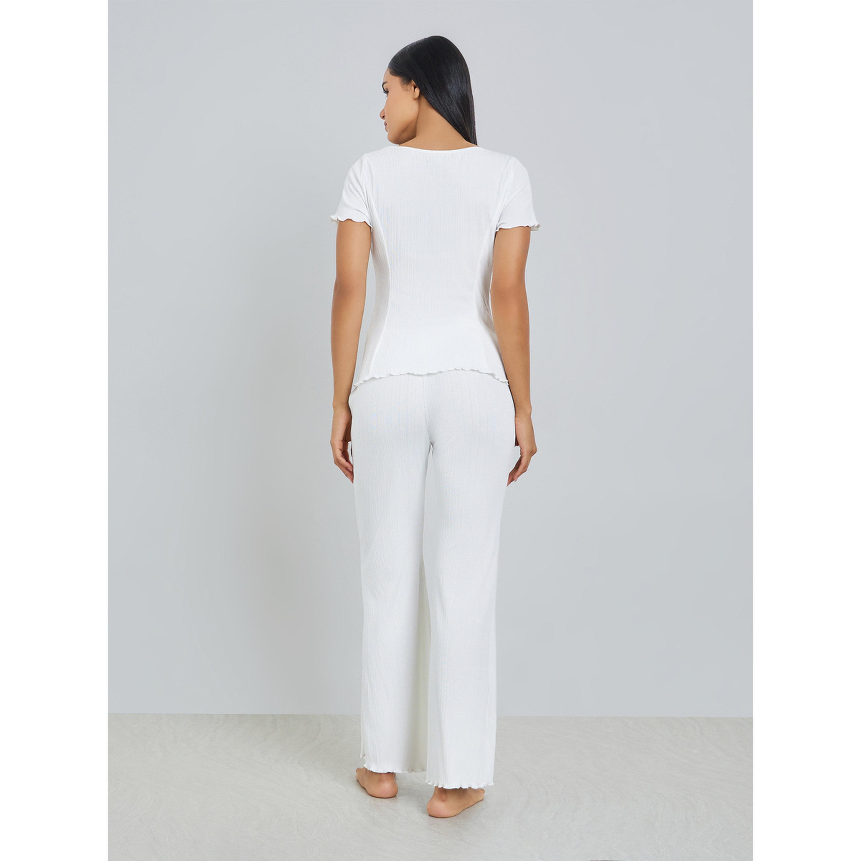 Styli White Ribbed Knit Top and Pyjama Set-women-clothing-nightwear-pyjamas-longsets-image-3