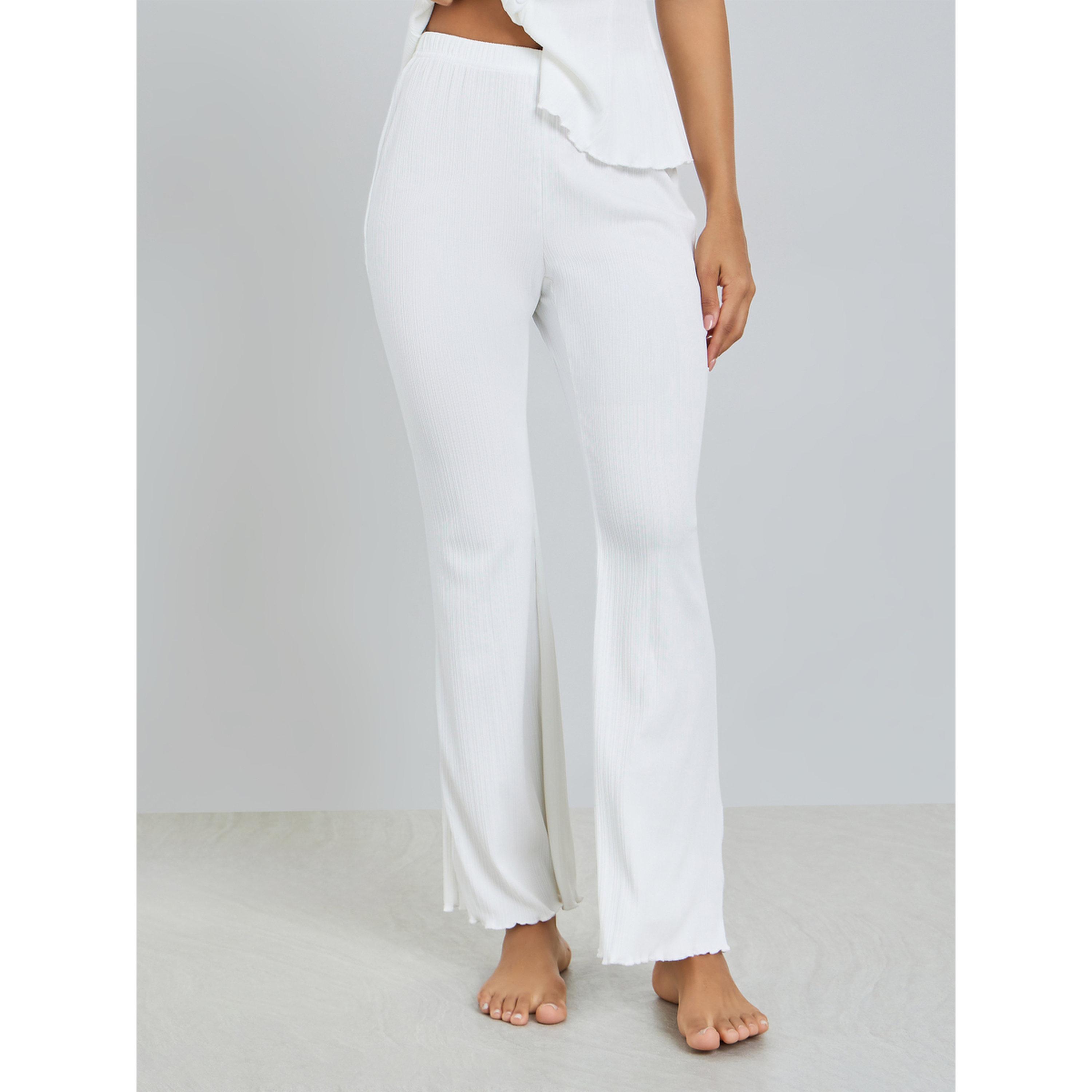 Styli White Ribbed Knit Top and Pyjama Set-women-clothing-nightwear-pyjamas-longsets-image-4