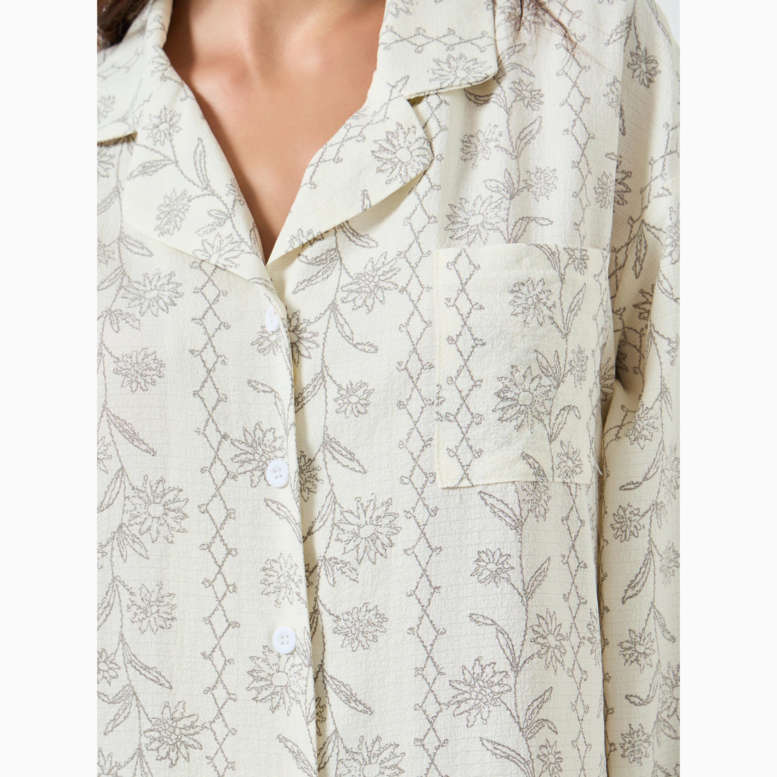 طقم بيجاما من بنطال وبلوزة بطبعة زهور-women-clothing-nightwear-pyjamas-longsets-image-3