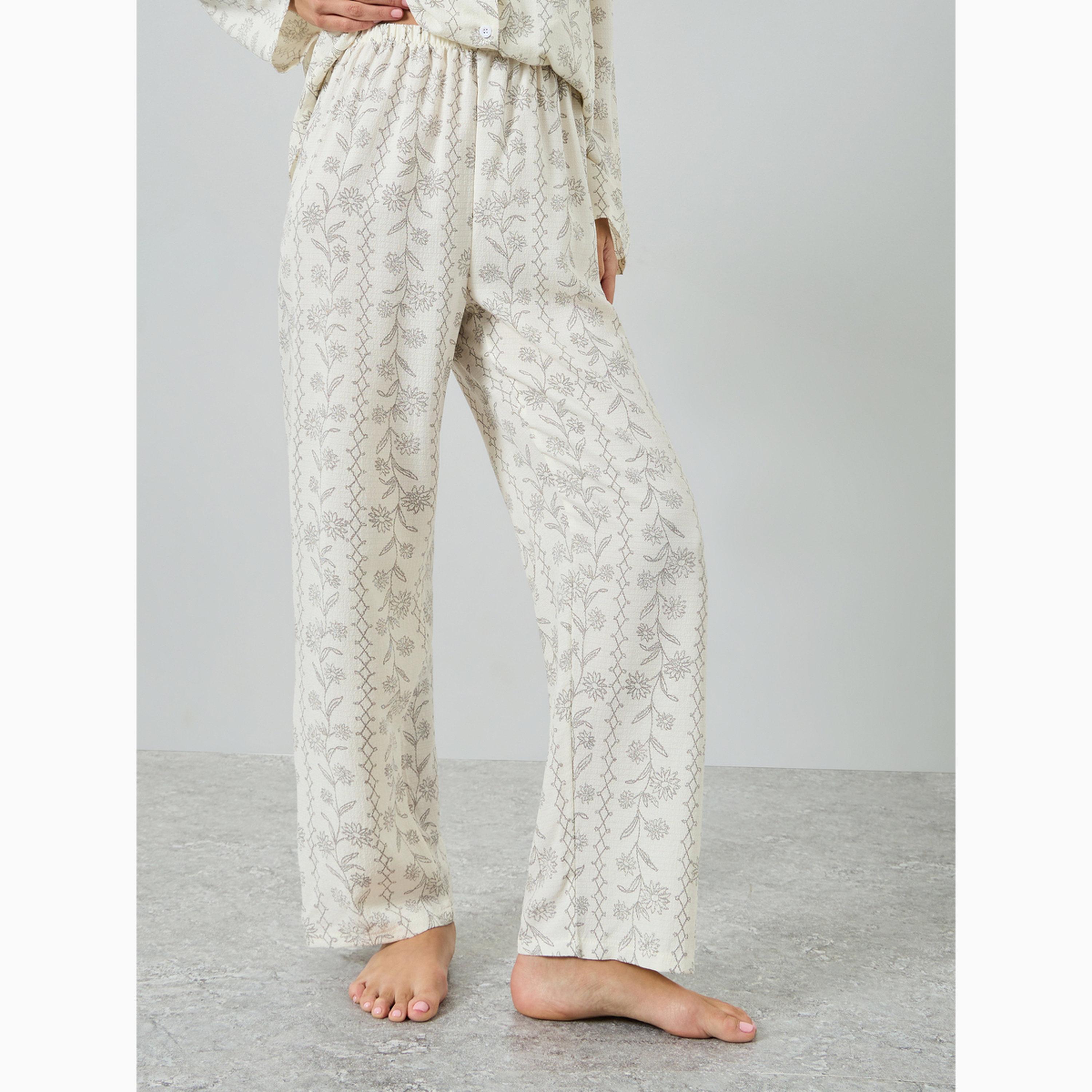 Styli Cream Floral Print Shirt and Pyjama Set-women-clothing-nightwear-pyjamas-longsets-image-4
