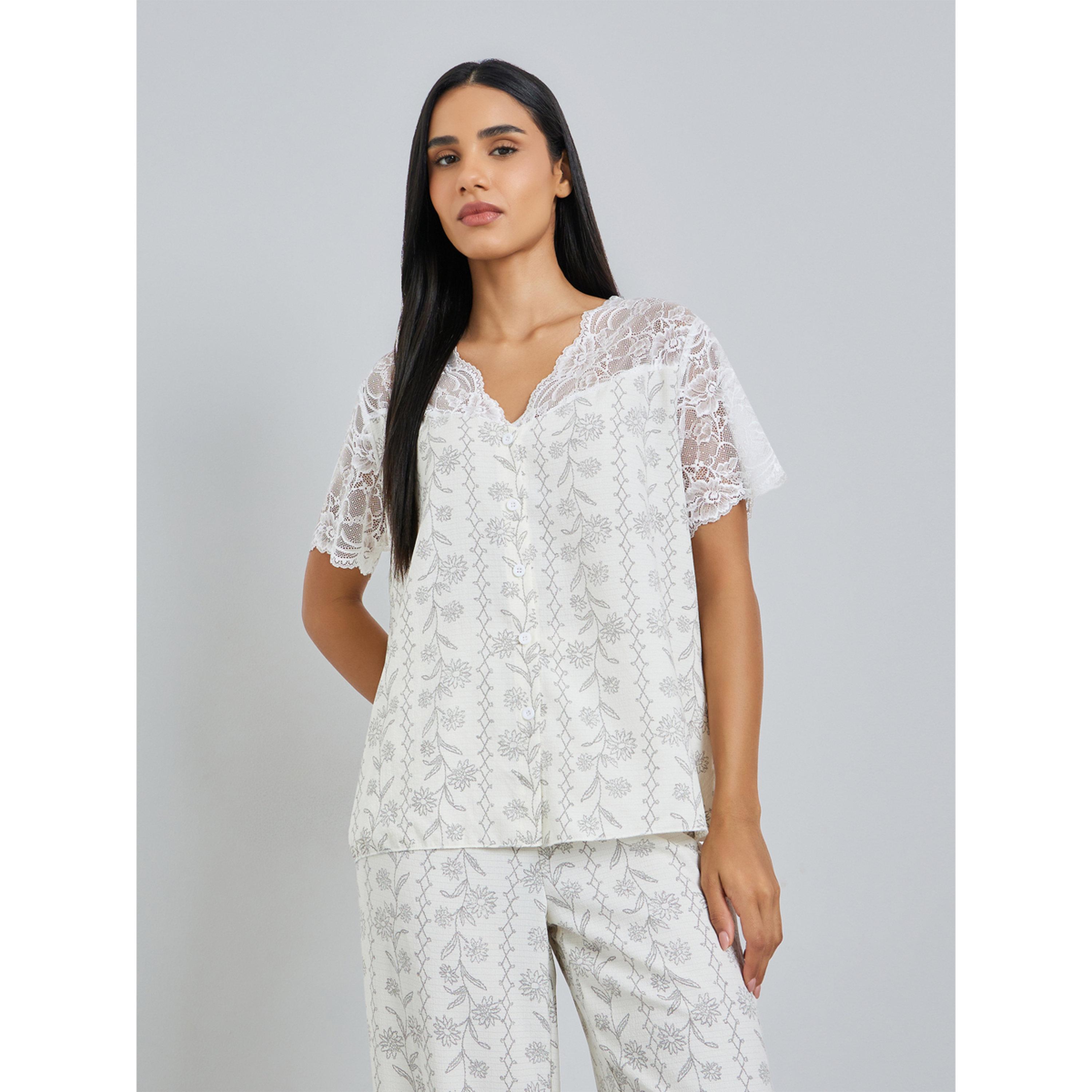 Styli Floral Print Lace Trim Top and Pyjama Set-women-clothing-nightwear-pyjamas-longsets-image-2