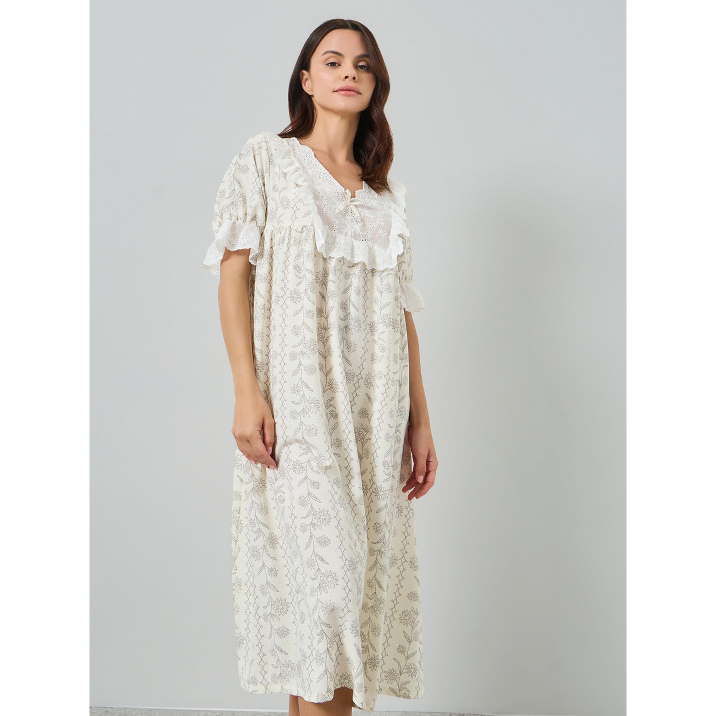 Styli Floral Print Midi Nightdress with Lace Trim-women-clothing-nightwear-nighties-image-1