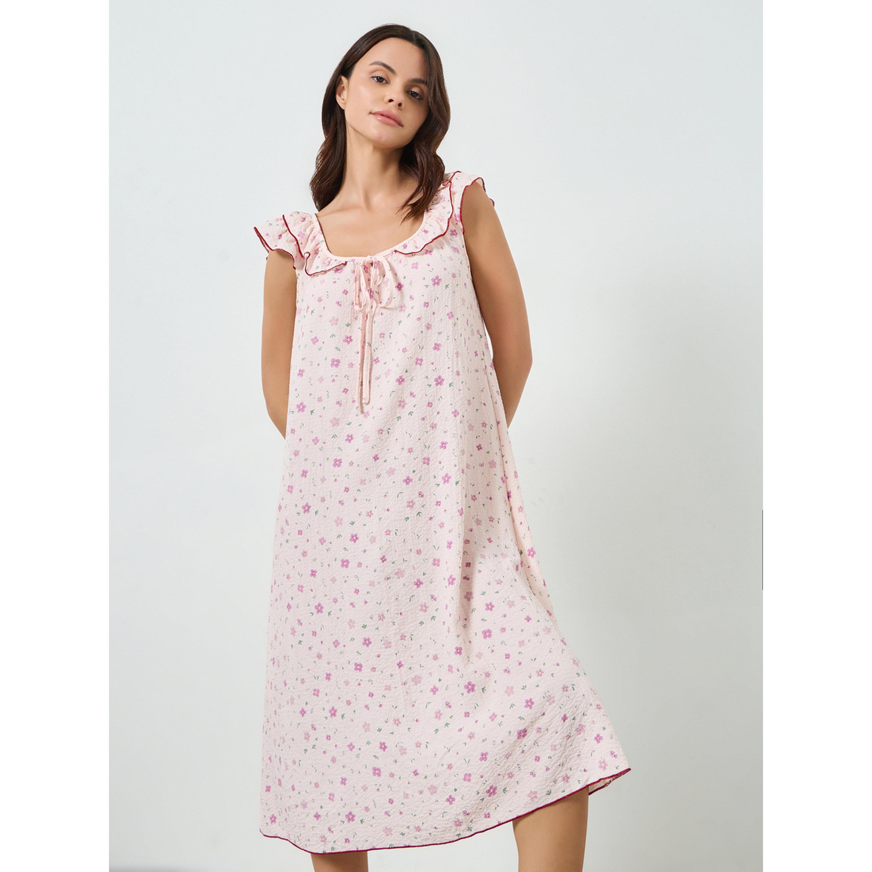 قميص نوم بلا أكمام وياقة مكشكشة وطبعة زهور-women-clothing-nightwear-nighties-image-1