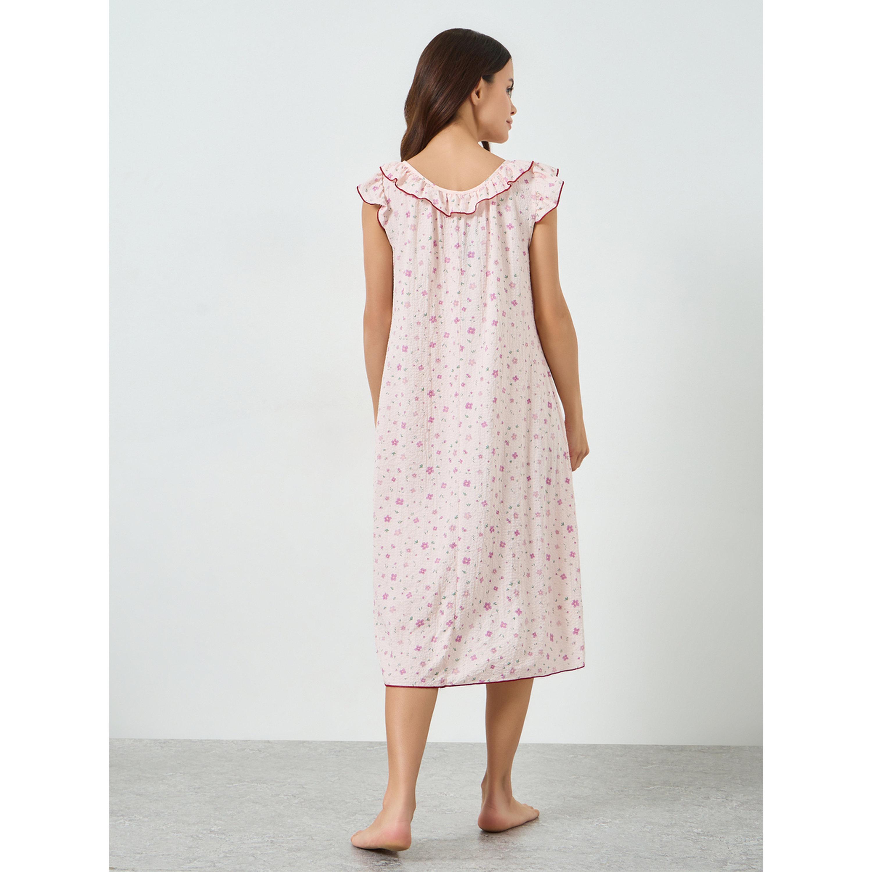 Styli Floral Print Ruffle Neck Sleeveless Nightdress-women-clothing-nightwear-nighties-image-3