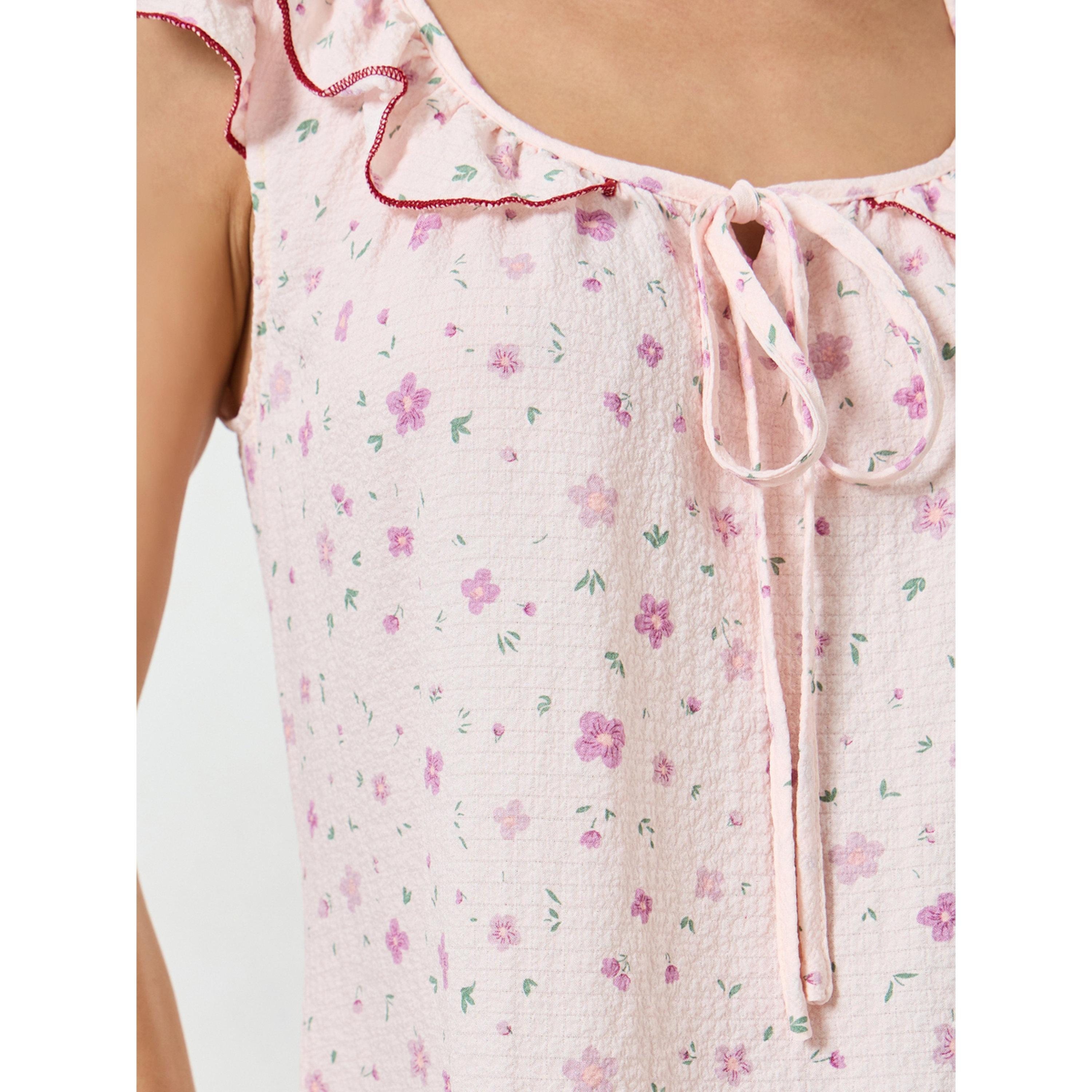 قميص نوم بلا أكمام وياقة مكشكشة وطبعة زهور-women-clothing-nightwear-nighties-image-4