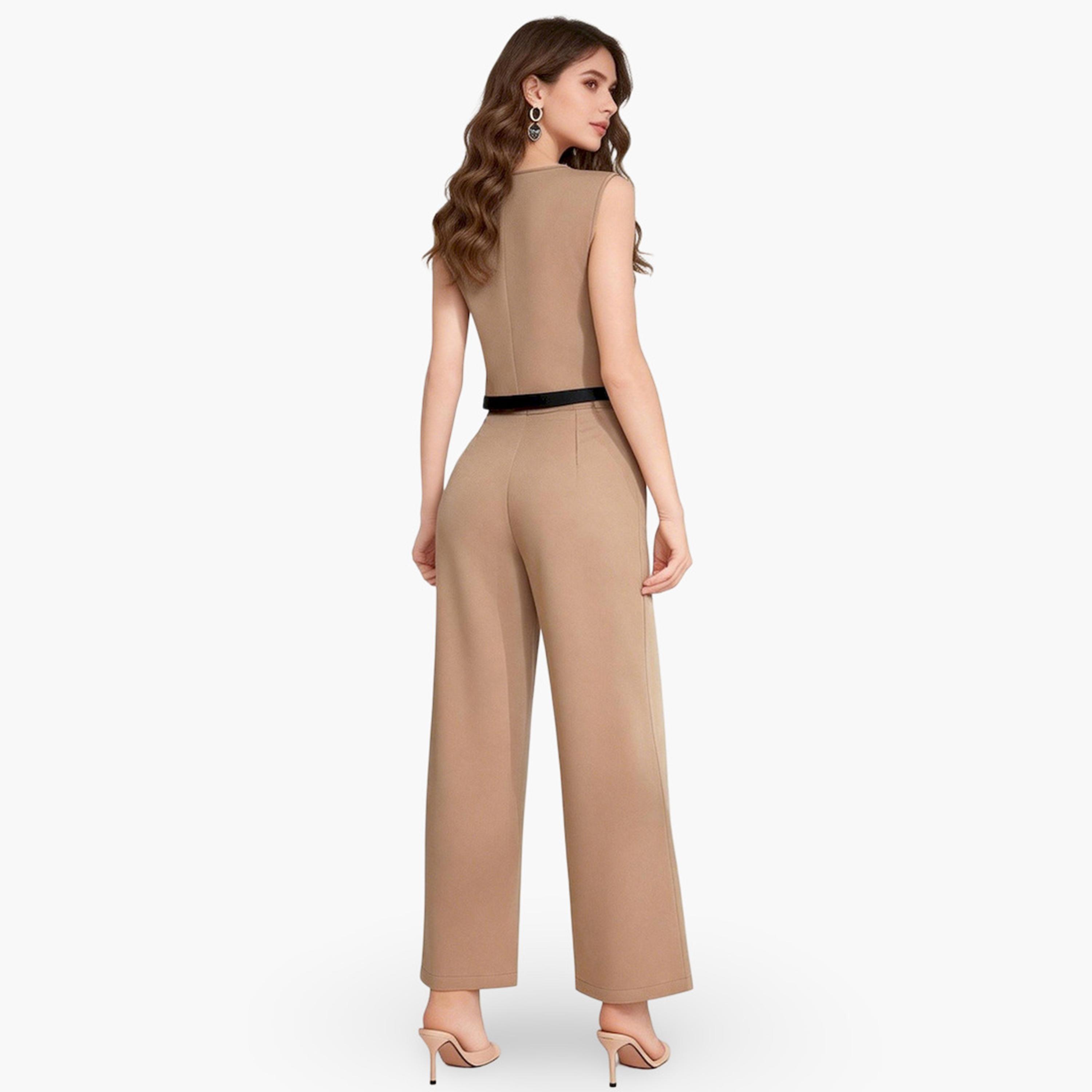 Take Two Beige Buttoned Sleeveless Top and Trousers Co-Ords-women-clothing-coordsets-image-6