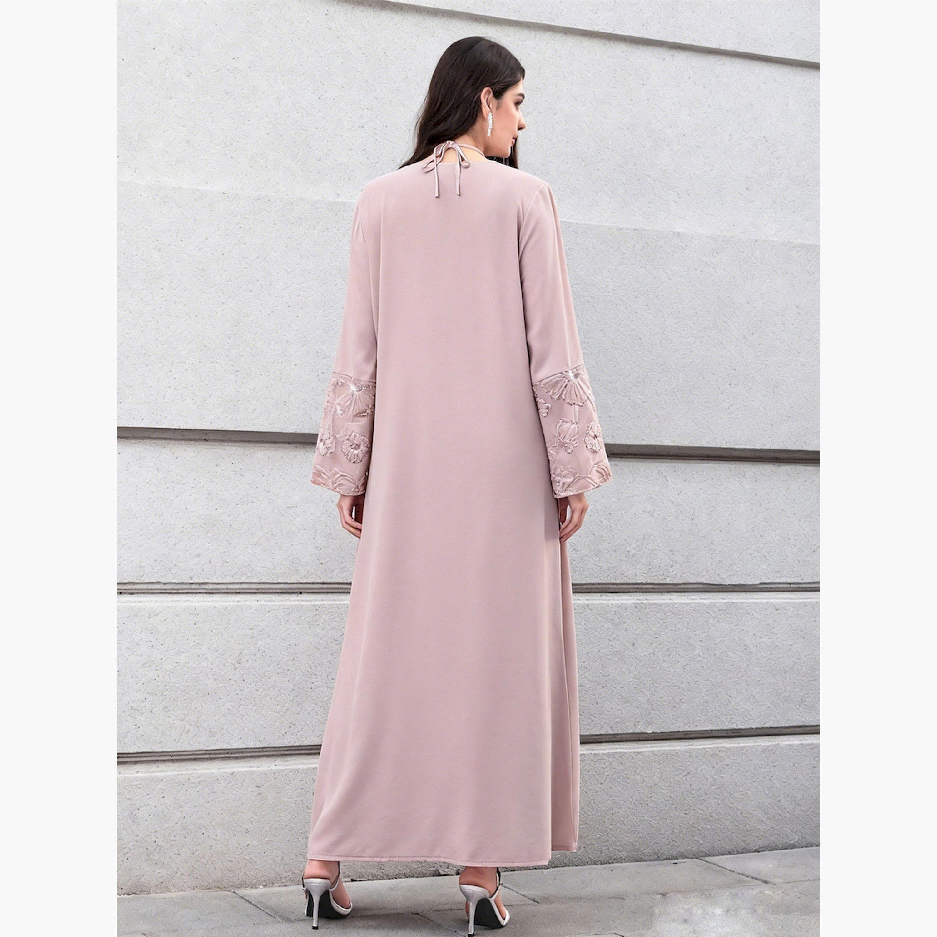 طقم فستان وردي مطرز بياقة هولتر مع كيمونو-women-clothing-coordsets-image-6
