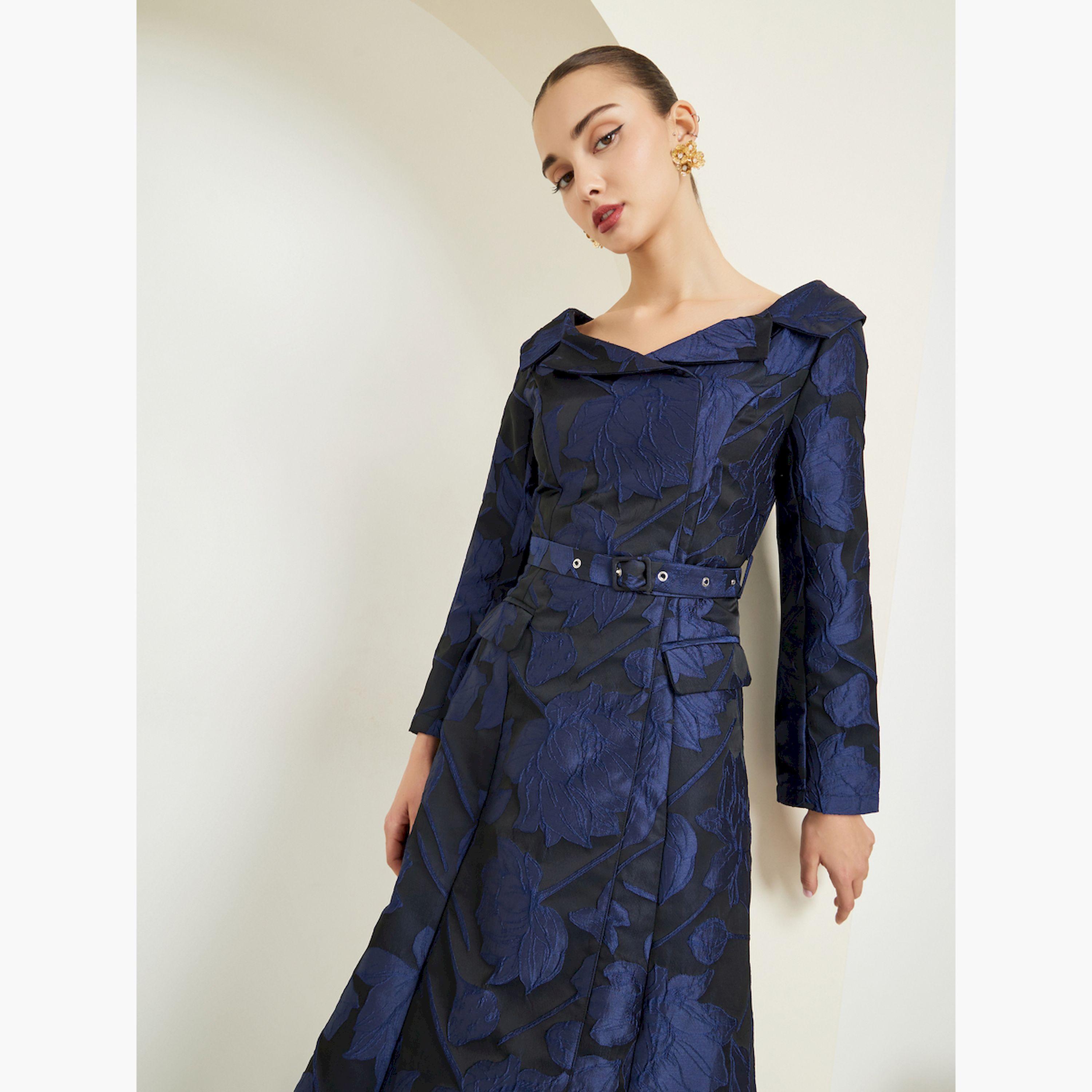 فستان ميدي جاكار مكشوف الكتفين-women-clothing-dresses-image-2