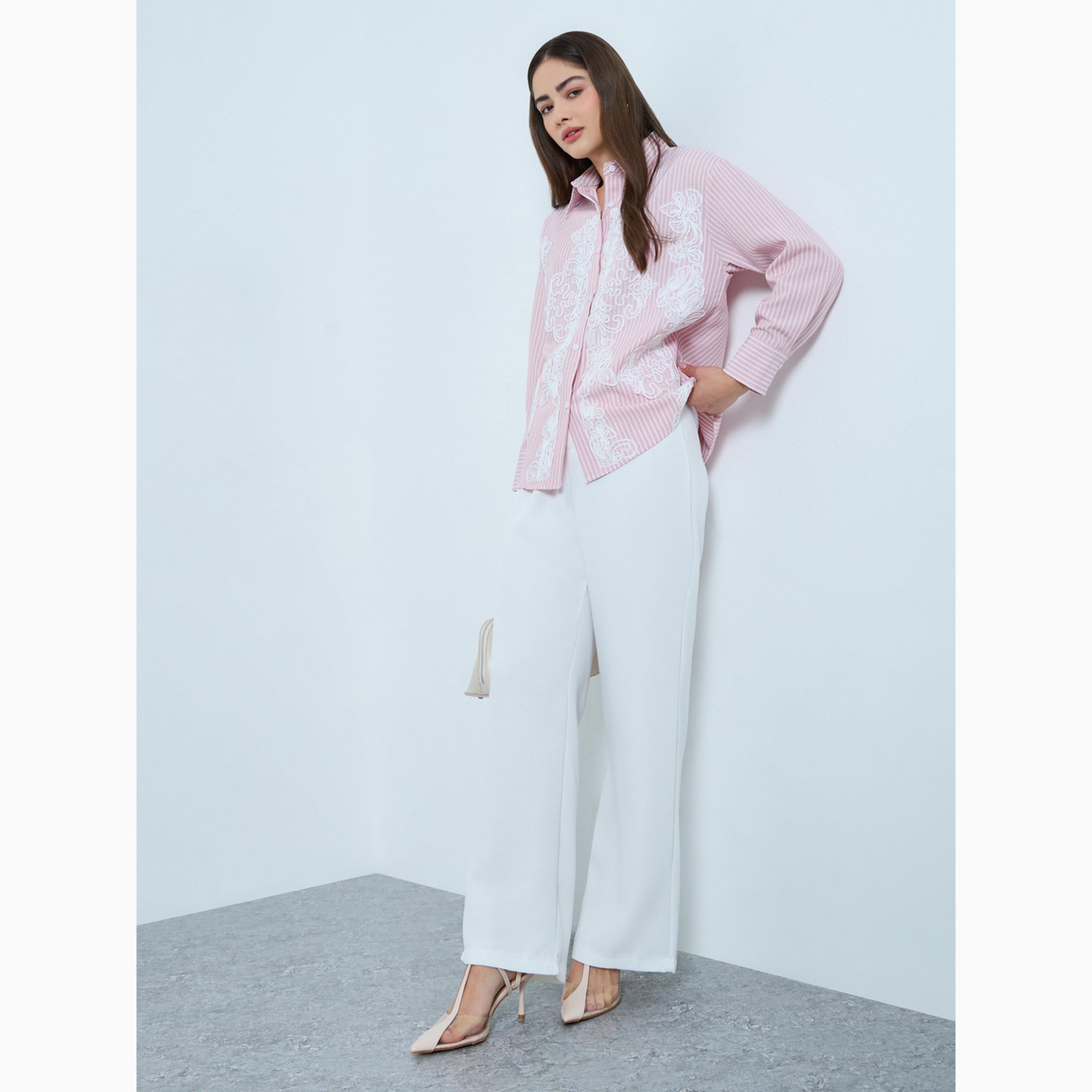 Styli Pink Embroidered Striped Shirt-women-clothing-shirtsandblouses-shirts-image-2