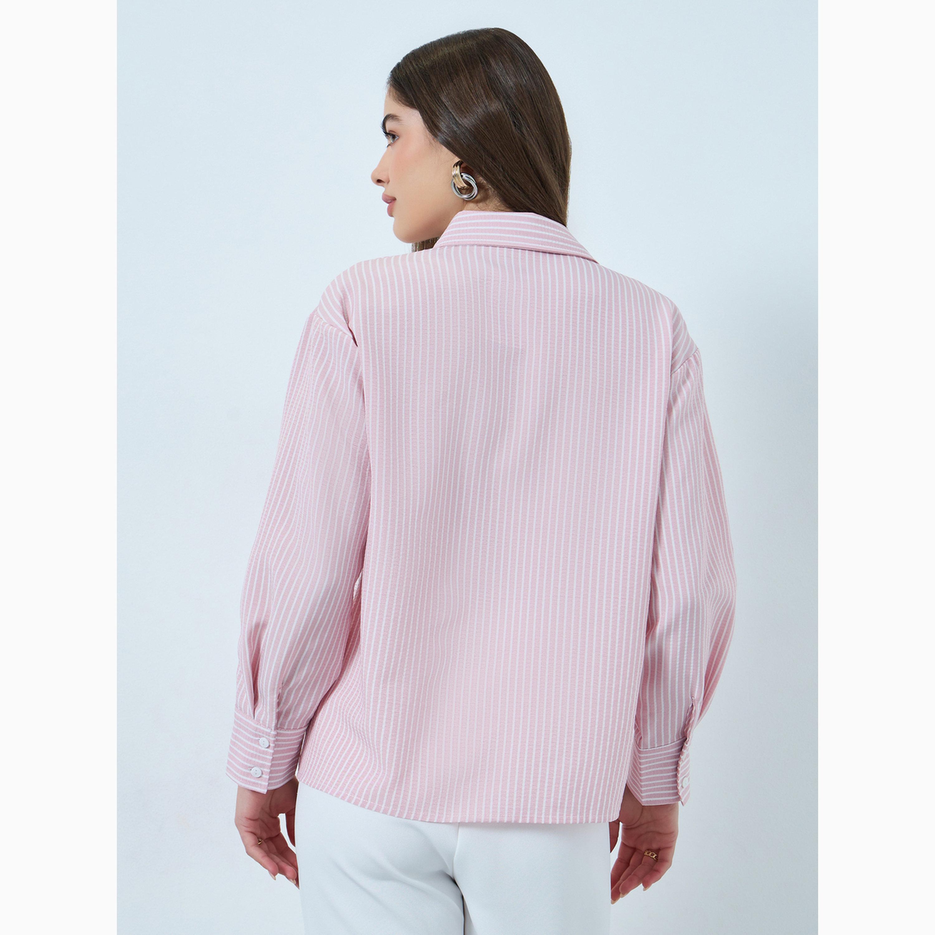 بلوزة مخططة بتفاصيل بارزة الملمس-women-clothing-shirtsandblouses-shirts-image-4