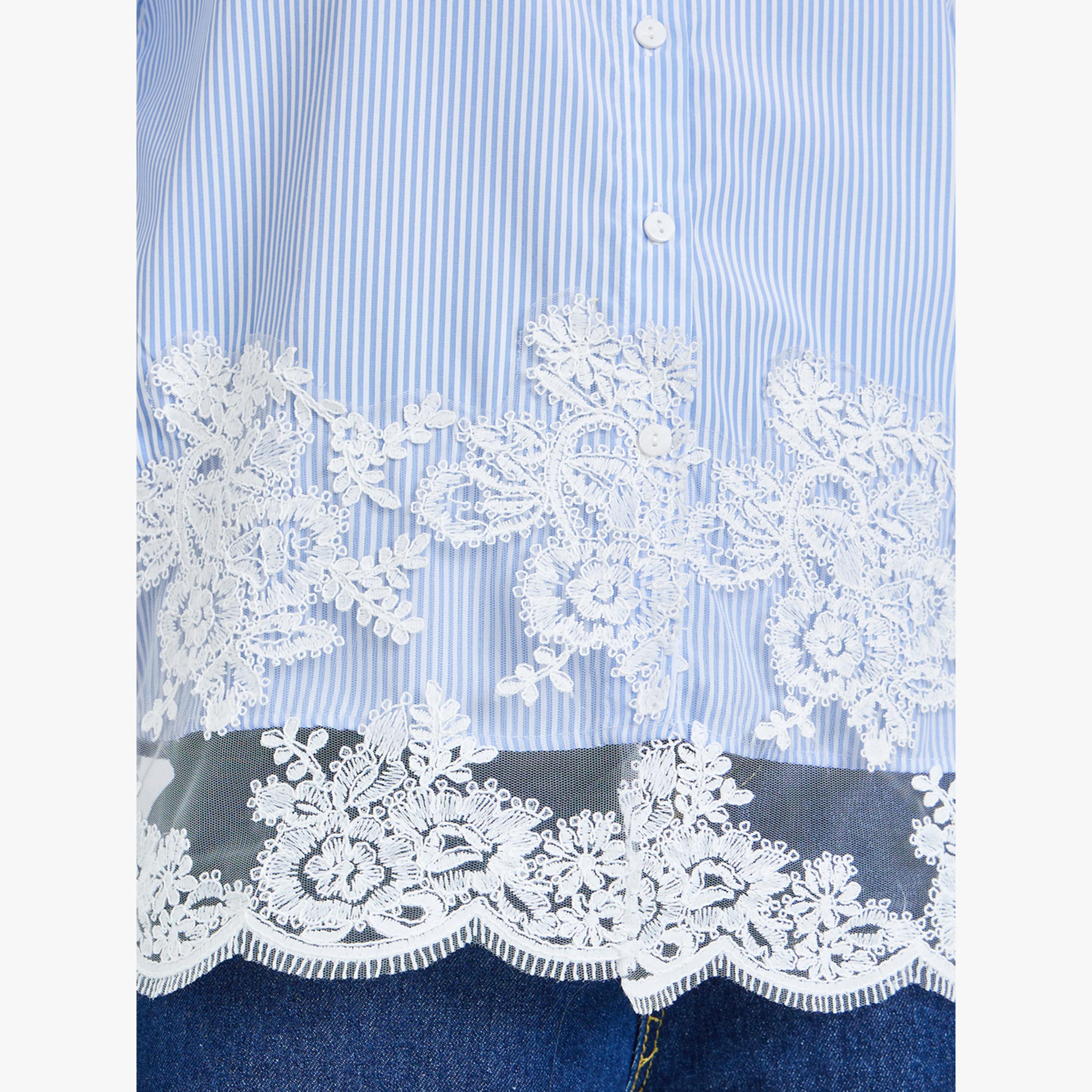 Styli Blue Embroidered Lace Striped Shirts-women-clothing-shirtsandblouses-shirts-image-4