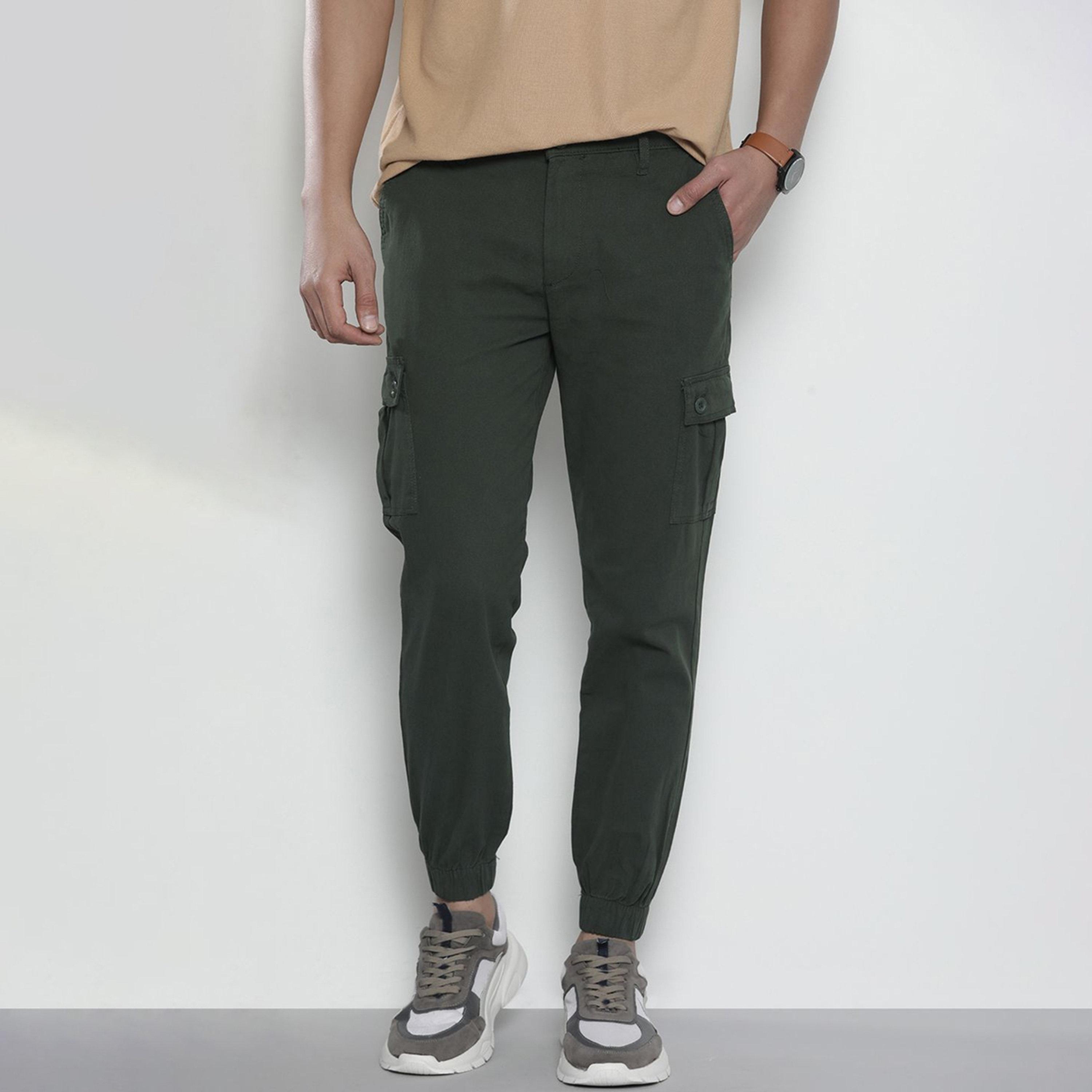 The Indian Garage Co X Styli Men Green Slim Fit Solid Cargo Joggers-men-clothing-bottoms-joggers-image-1