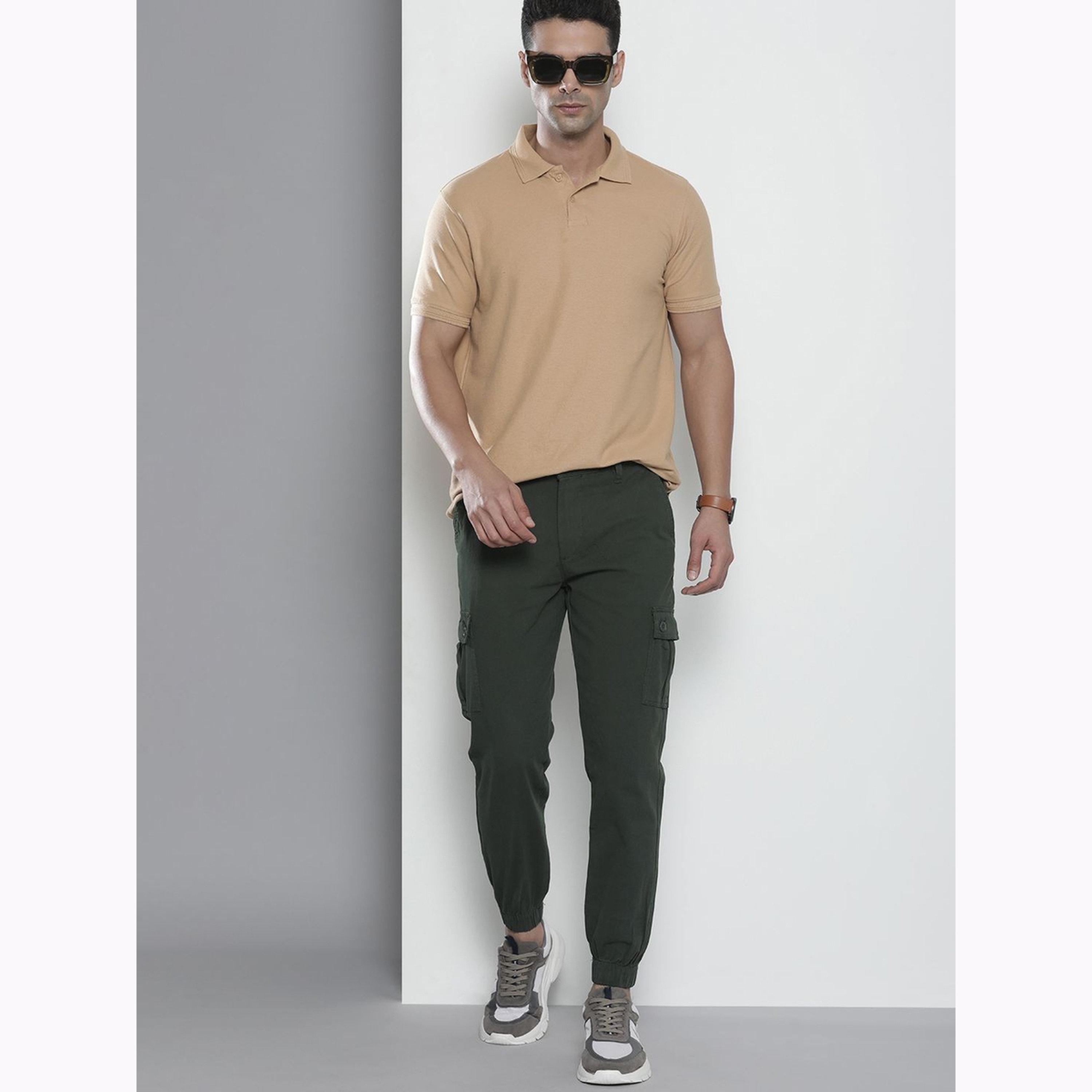 The Indian Garage Co X Styli Men Green Slim Fit Solid Cargo Joggers-men-clothing-bottoms-joggers-image-2