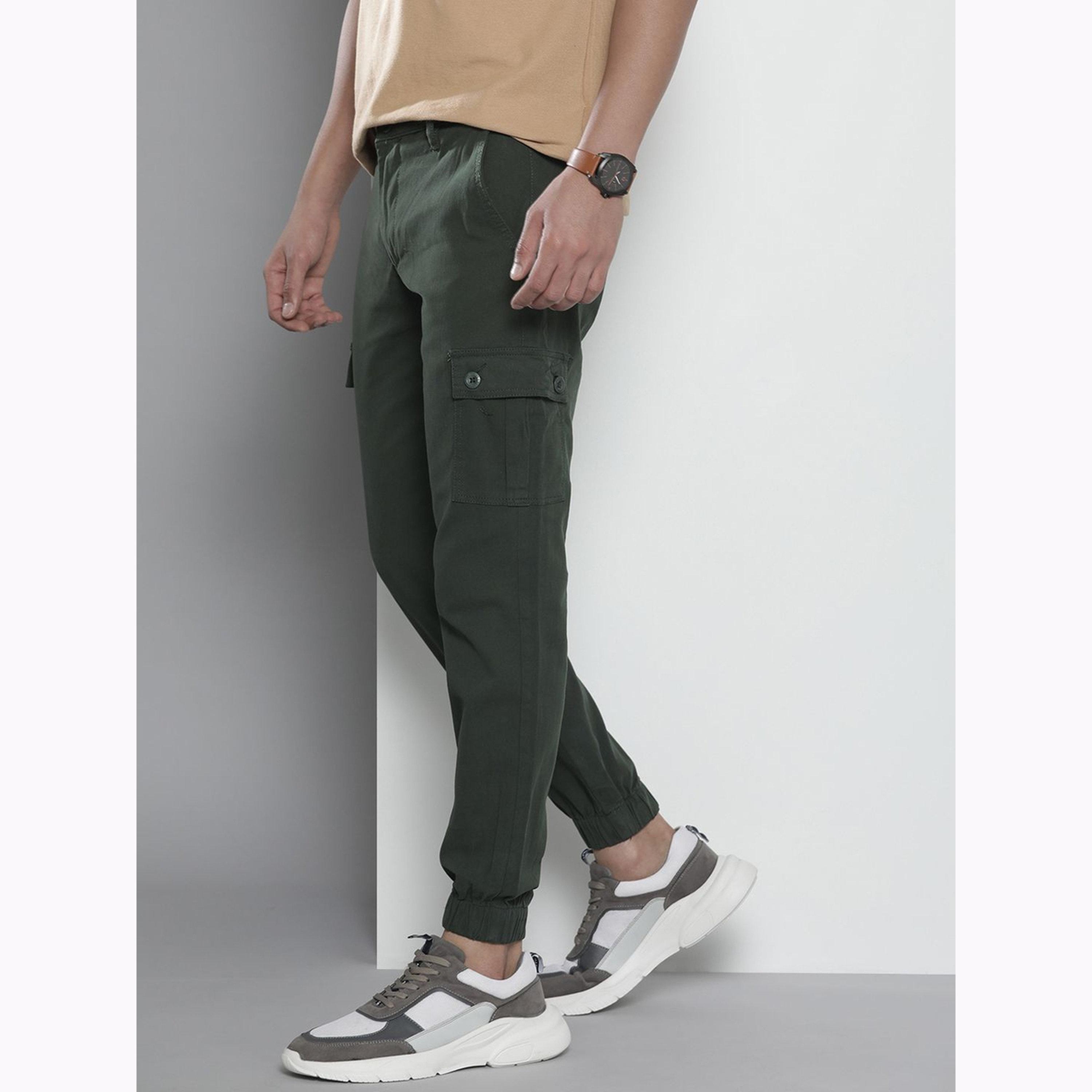 The Indian Garage Co X Styli Men Green Slim Fit Solid Cargo Joggers-men-clothing-bottoms-joggers-image-5