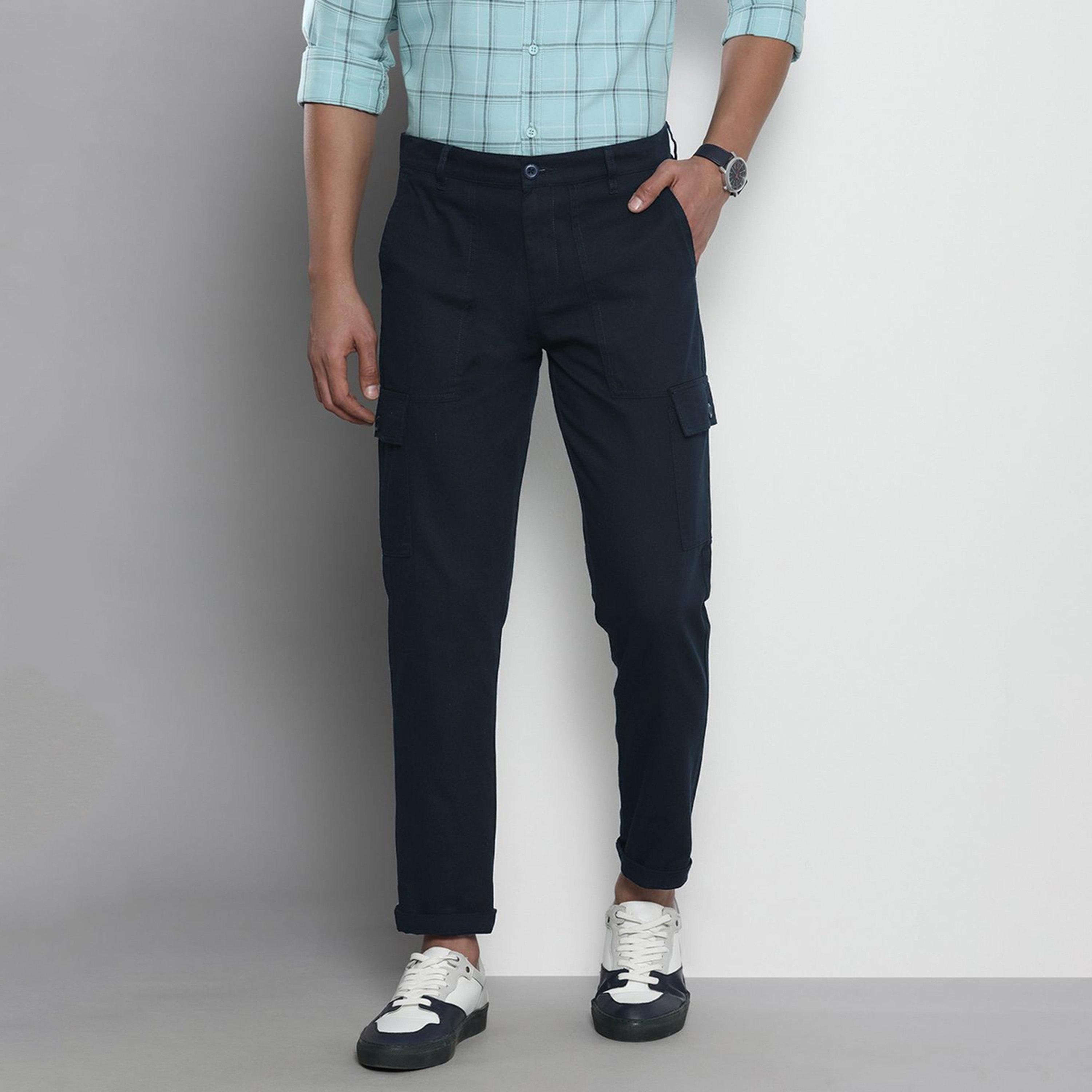 The Indian Garage Co X Styli Men Navy Blue Regular Fit Solid Cargo Pants-men-clothing-bottoms-joggers-image-1