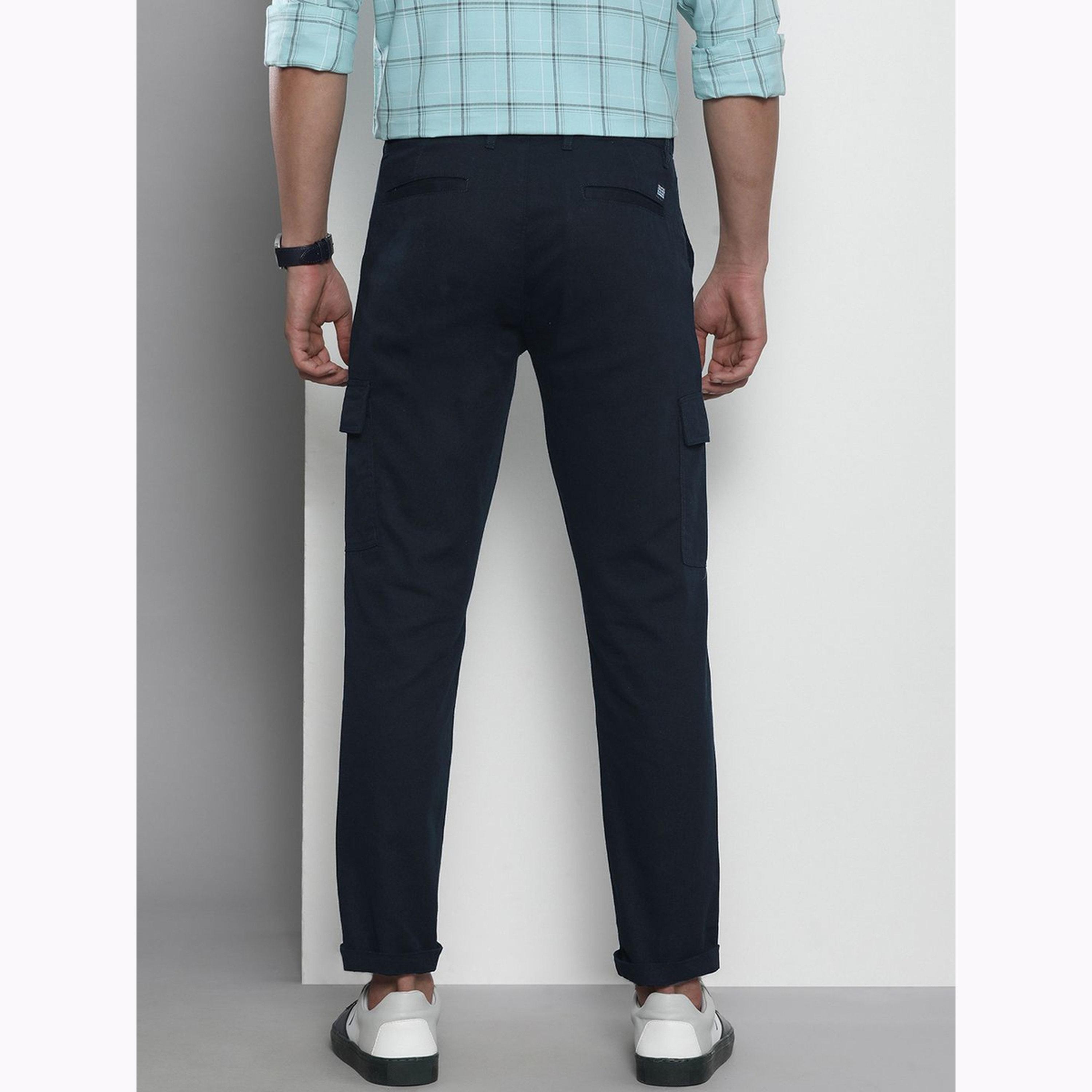 The Indian Garage Co X Styli Men Navy Blue Regular Fit Solid Cargo Pants-men-clothing-bottoms-joggers-image-3