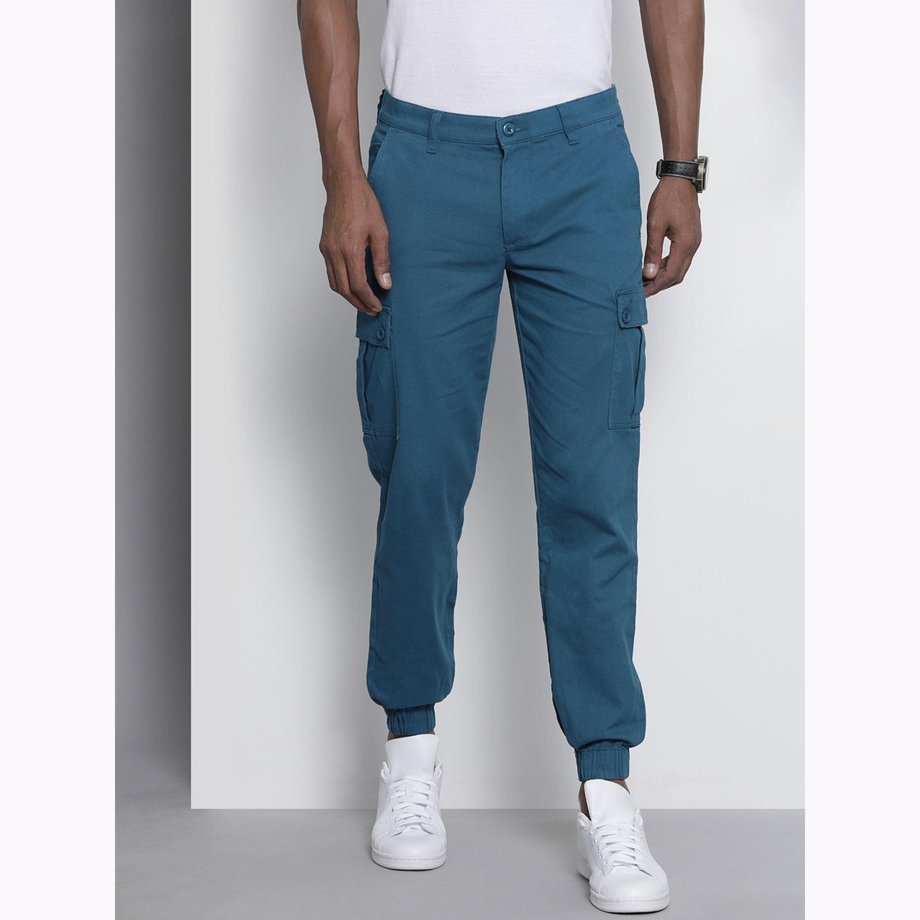 The Indian Garage Co X Styli Men Blue Slim Fit Solid Cargo Joggers-men-clothing-bottoms-joggers-image-1