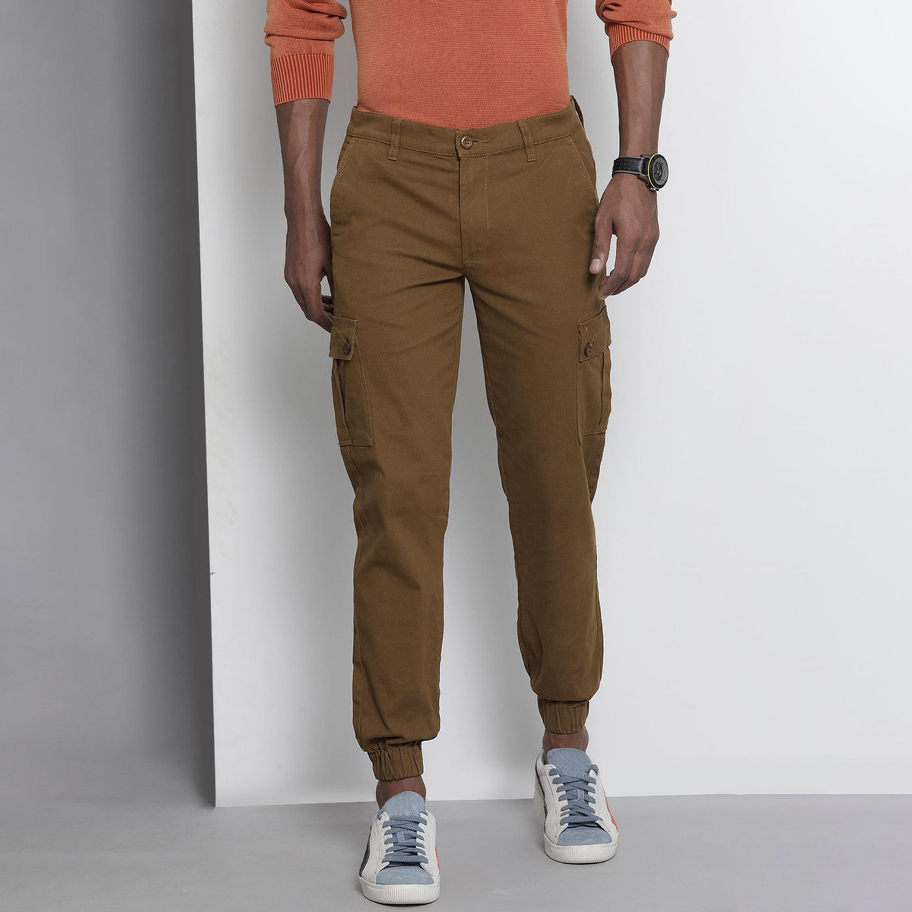 The Indian Garage Co X Styli Men Brown Slim Fit Solid Cargo Joggers-men-clothing-bottoms-joggers-image-1