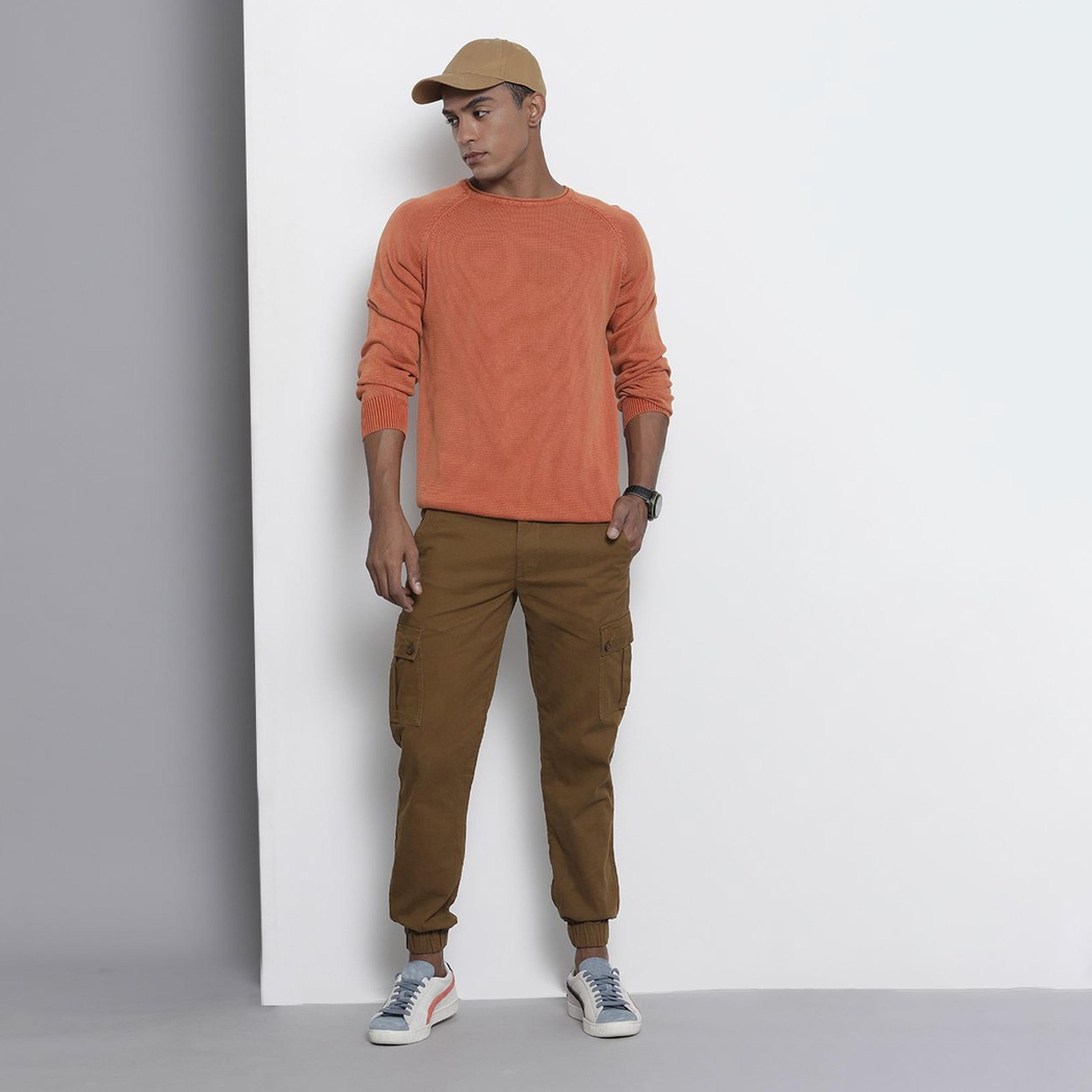 The Indian Garage Co X Styli Men Brown Slim Fit Solid Cargo Joggers-men-clothing-bottoms-joggers-image-2