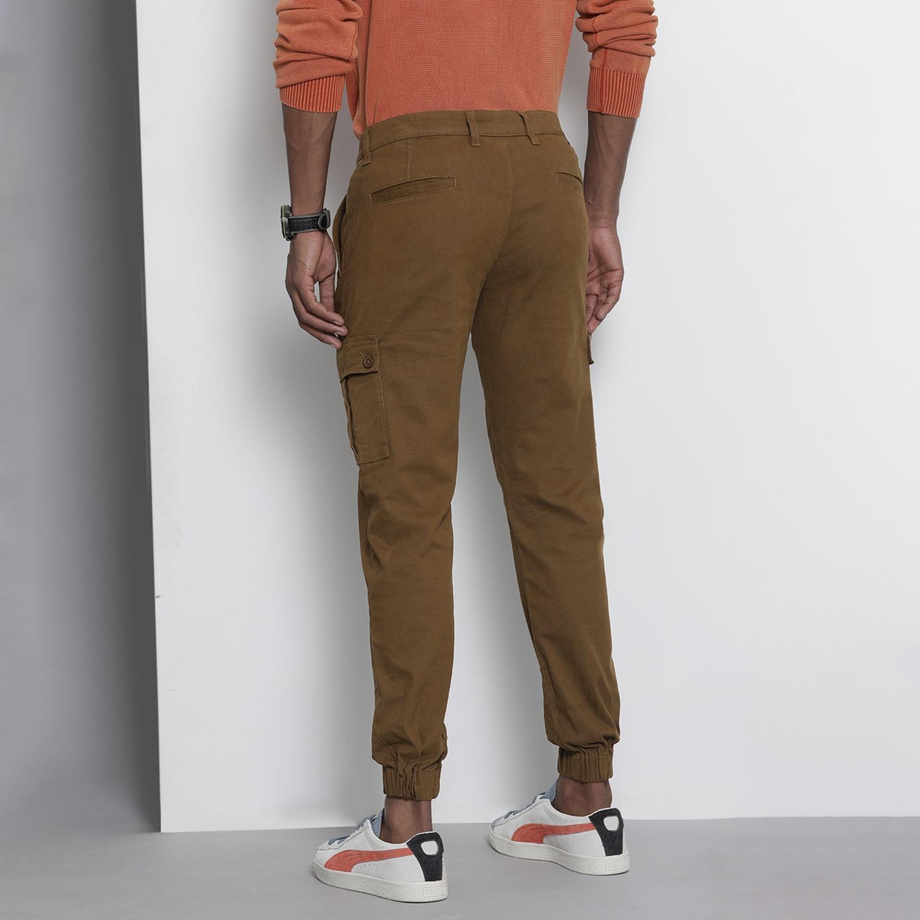 The Indian Garage Co X Styli Men Brown Slim Fit Solid Cargo Joggers-men-clothing-bottoms-joggers-image-3