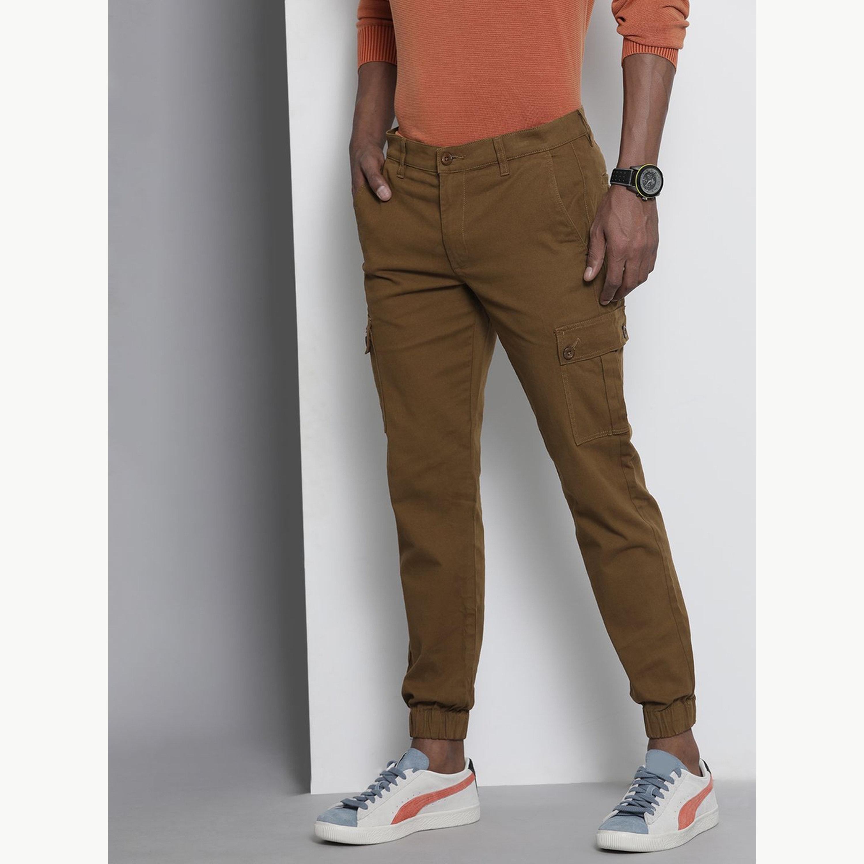 The Indian Garage Co X Styli Men Brown Slim Fit Solid Cargo Joggers-men-clothing-bottoms-joggers-image-5