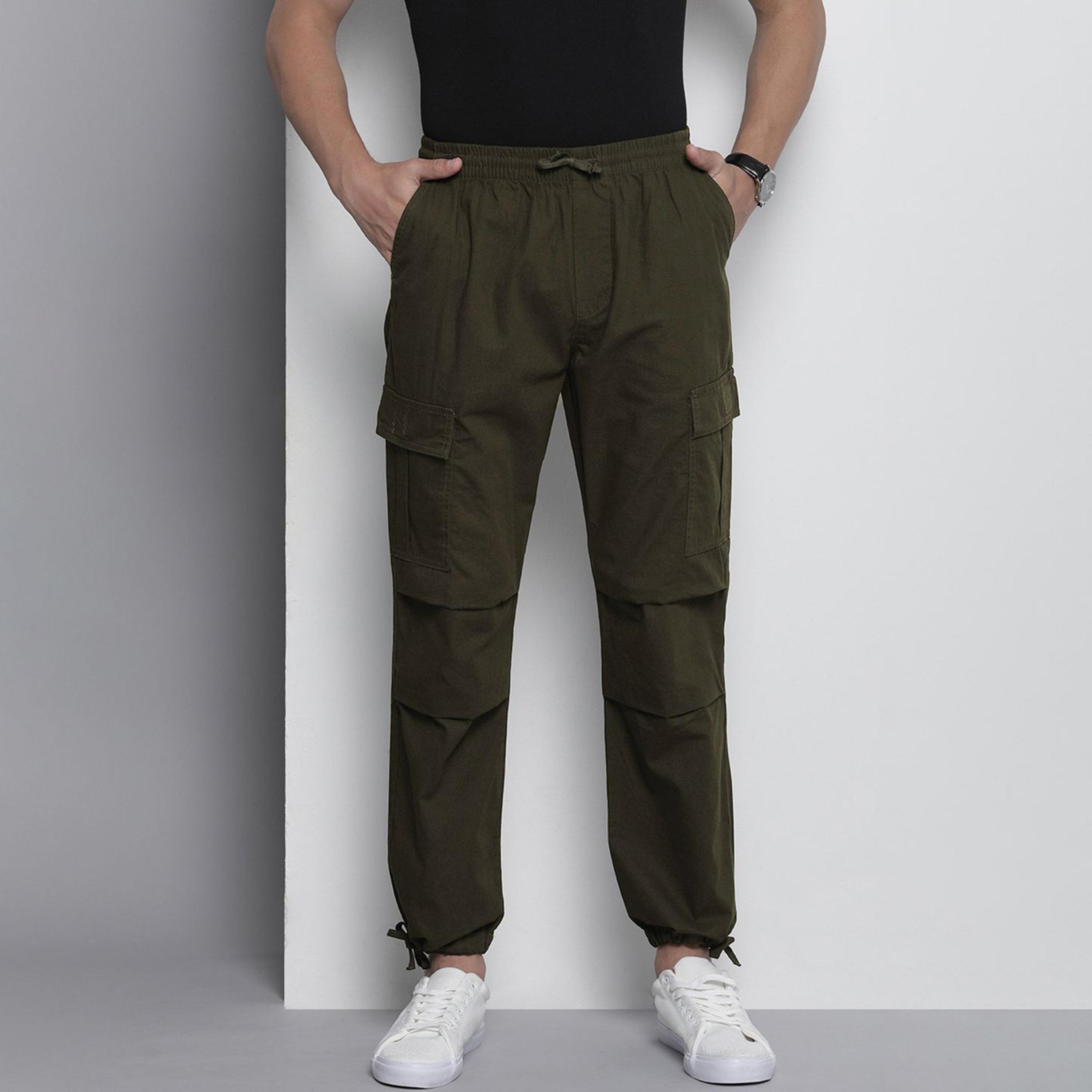 The Indian Garage Co X Styli Men Olive Green Relaxed Fit Solid Cargo Pants-men-clothing-bottoms-joggers-image-1