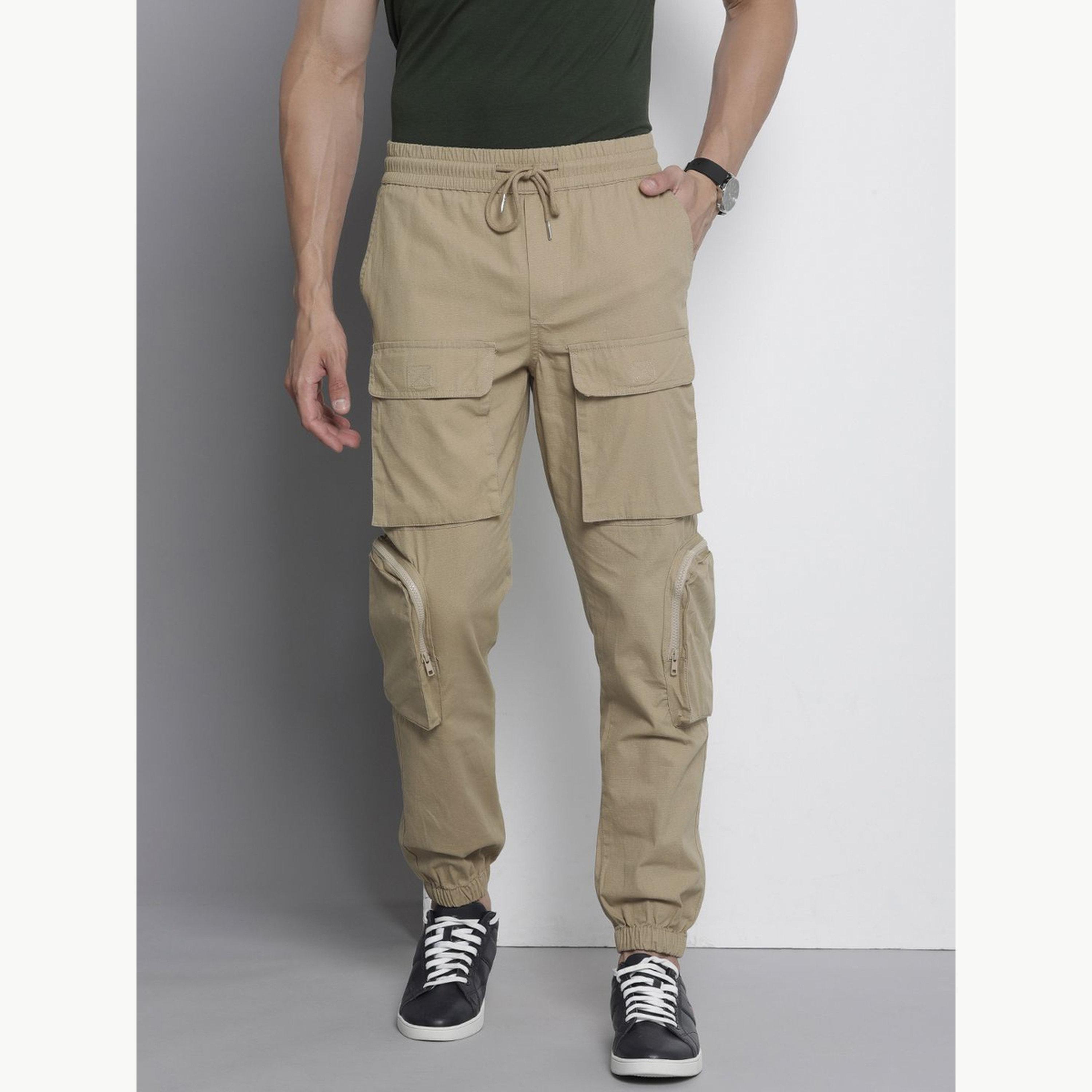The Indian Garage Co X Styli Men Beige Regular Fit Solid Cargo Joggers-men-clothing-bottoms-joggers-image-1