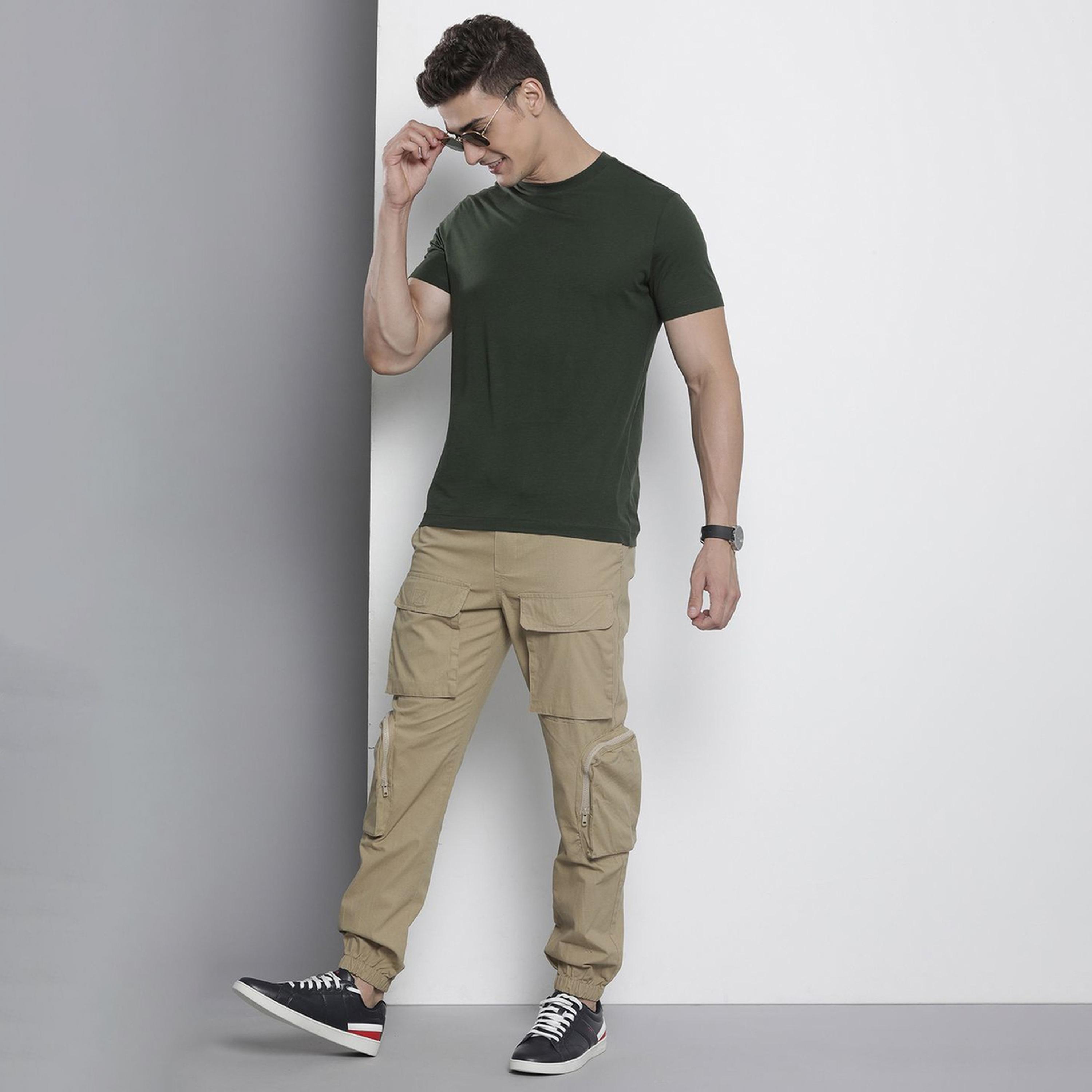 The Indian Garage Co X Styli Men Beige Regular Fit Solid Cargo Joggers-men-clothing-bottoms-joggers-image-2