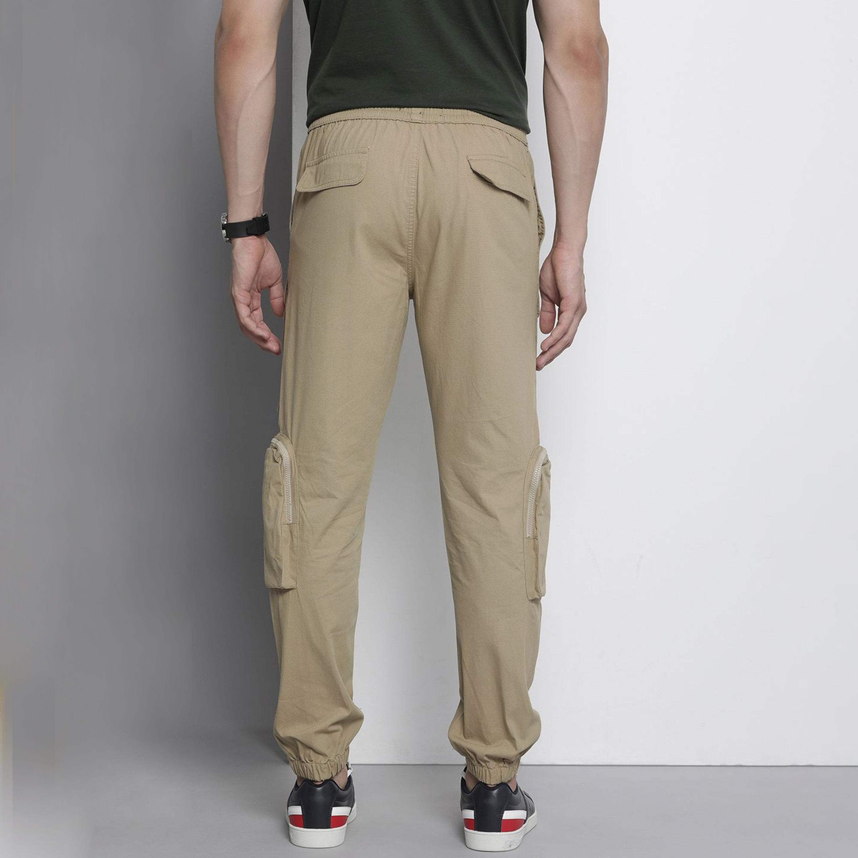 The Indian Garage Co X Styli Men Beige Regular Fit Solid Cargo Joggers-men-clothing-bottoms-joggers-image-3