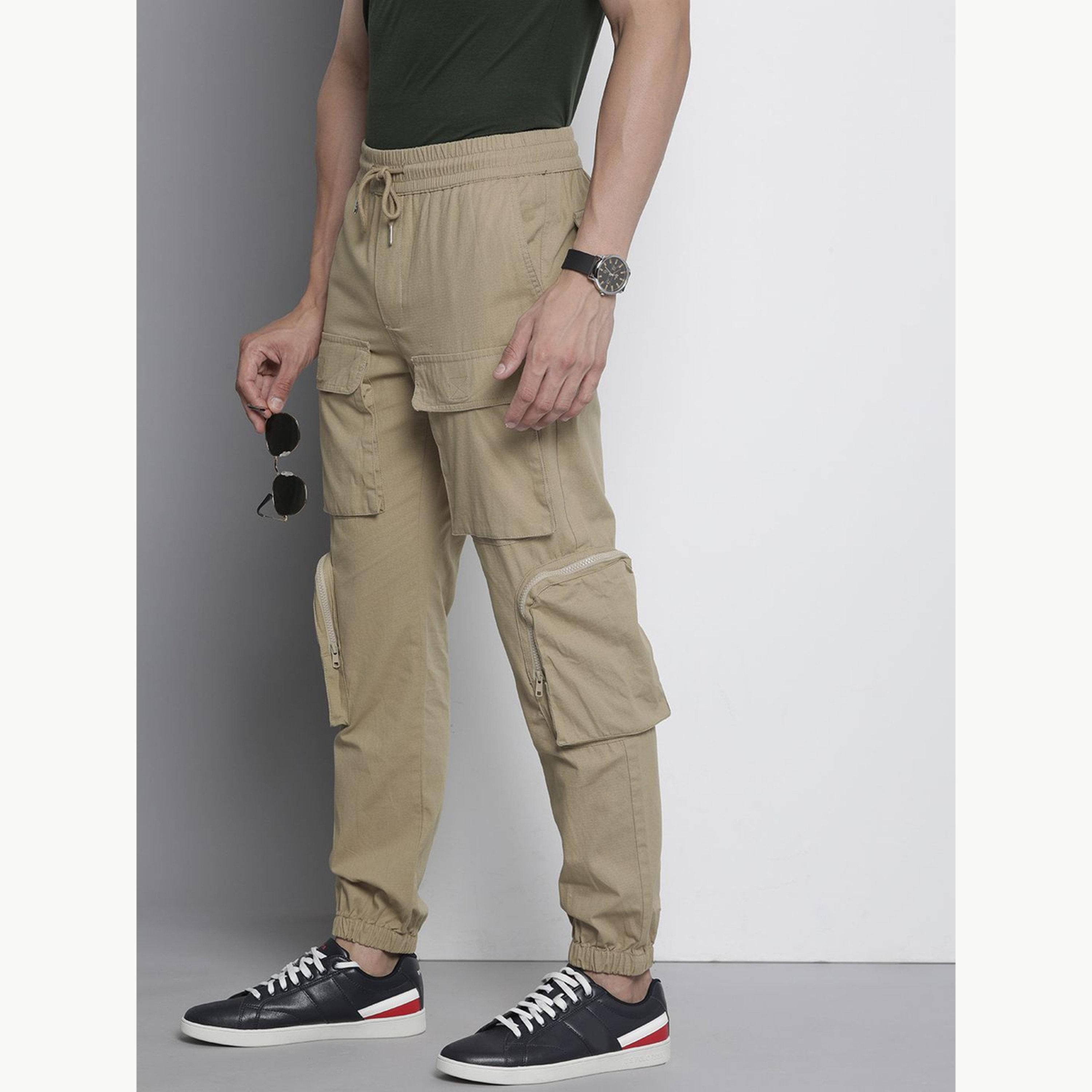 The Indian Garage Co X Styli Men Beige Regular Fit Solid Cargo Joggers-men-clothing-bottoms-joggers-image-5
