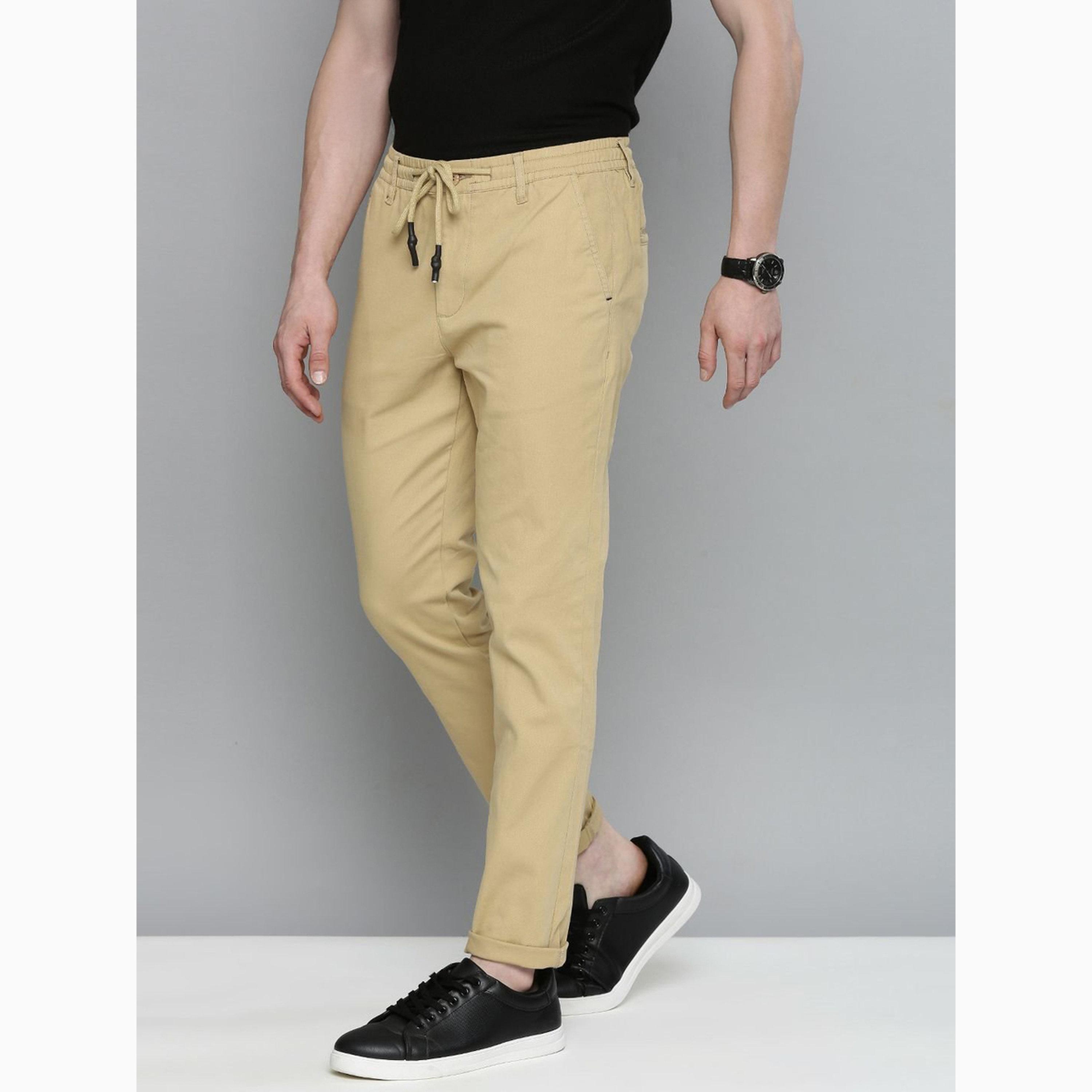 بنطال تشينو بلون سادة وقصة ضيقة للرجال-men-clothing-bottoms-joggers-image-5