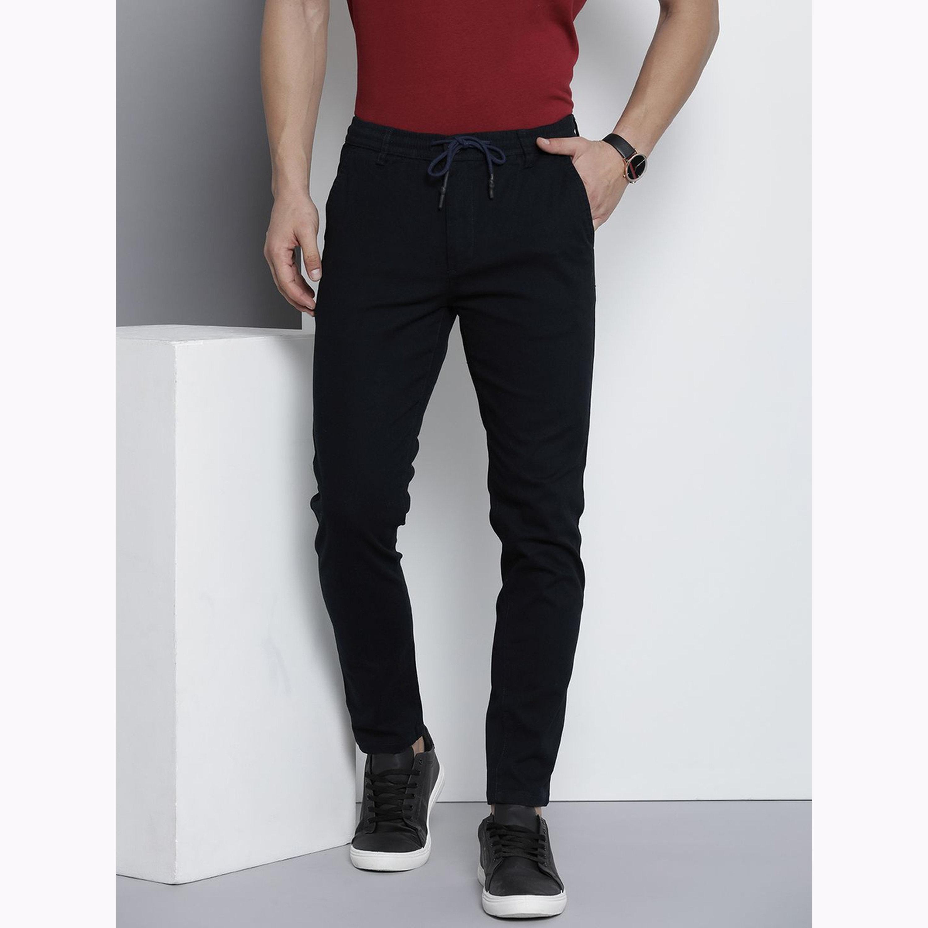 The Indian Garage Co X Styli Men Navy Blue Slim Fit Solid Chinos-men-clothing-bottoms-joggers-image-1