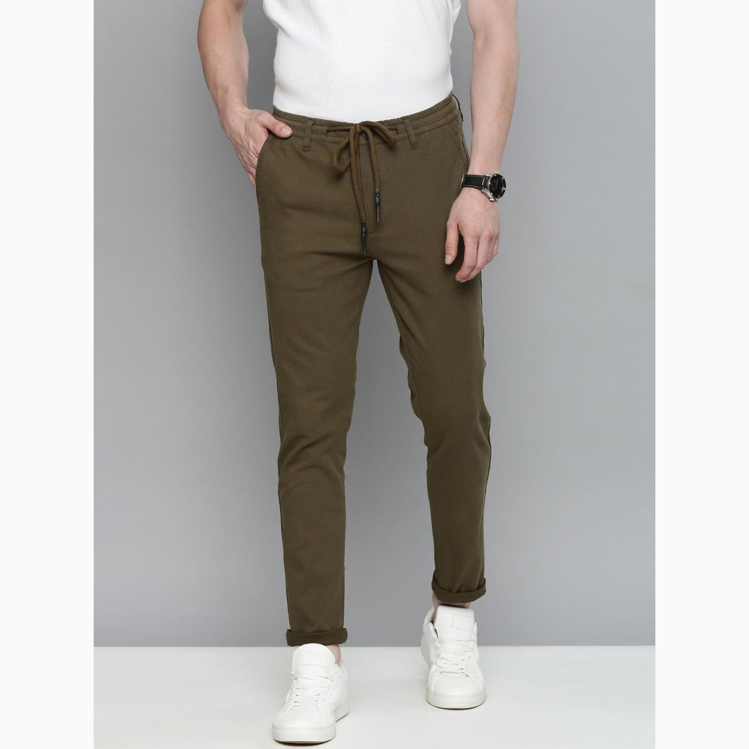 بنطال تشينو بلون سادة وقصة ضيقة للرجال-men-clothing-bottoms-joggers-image-1
