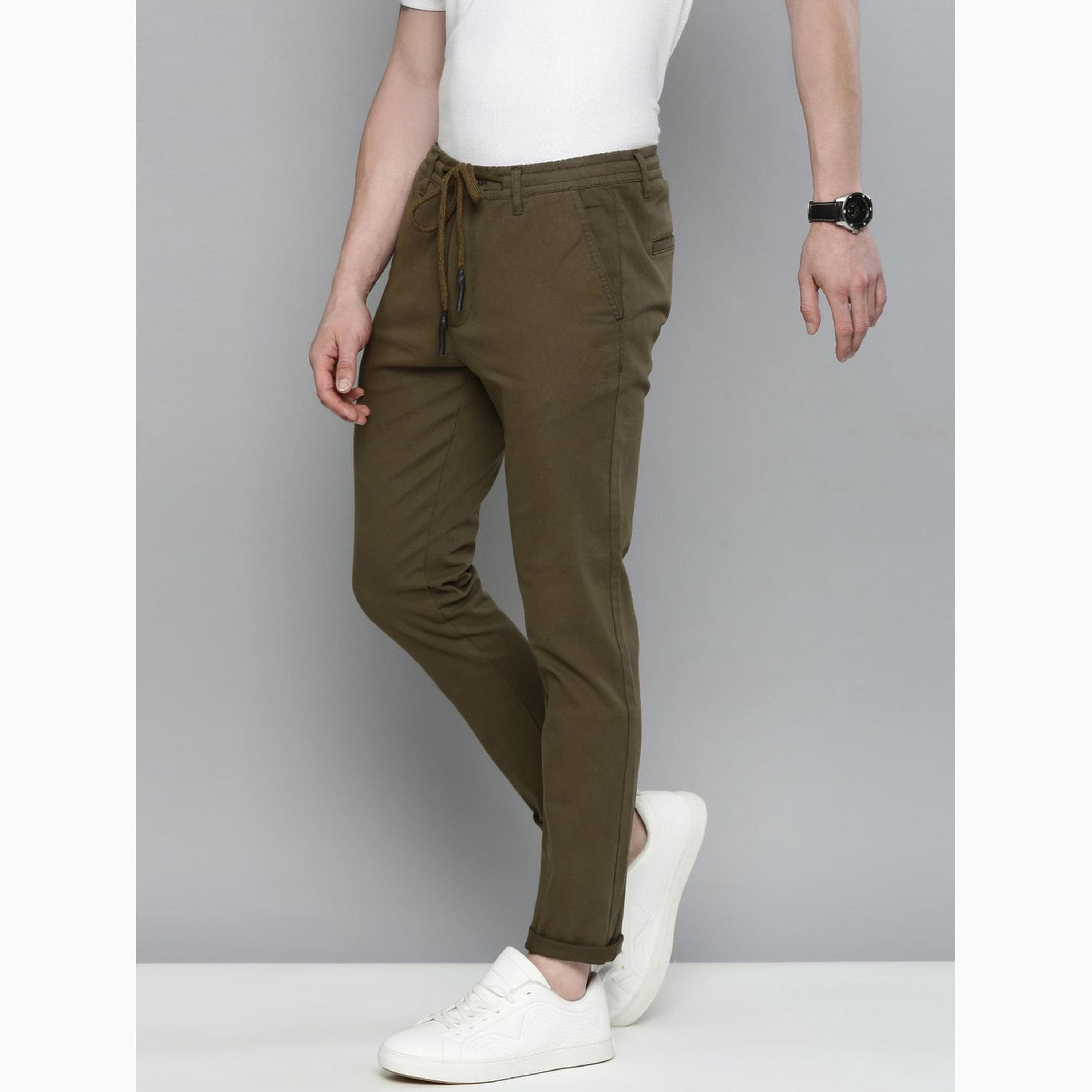 بنطال تشينو بلون سادة وقصة ضيقة للرجال-men-clothing-bottoms-joggers-image-5