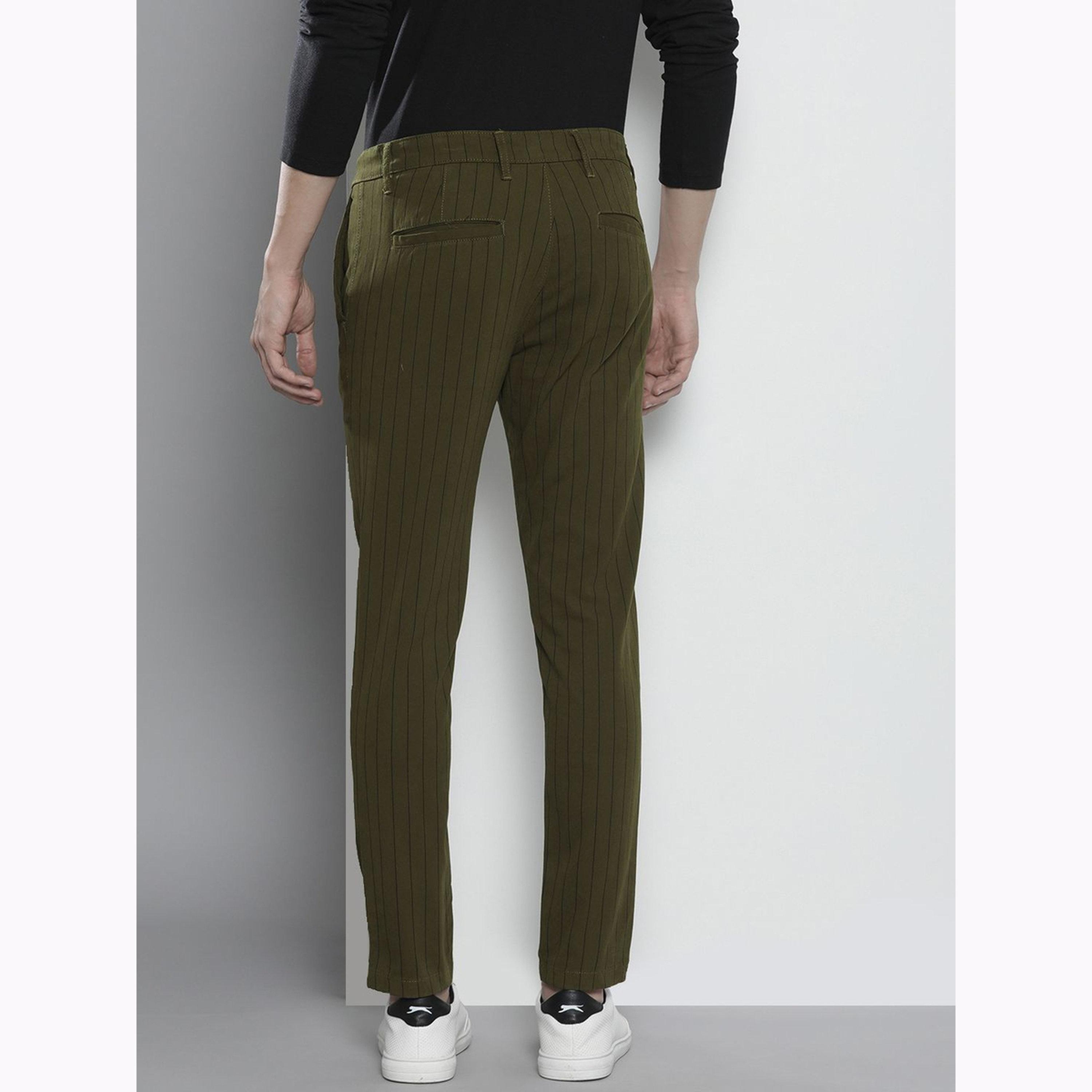 The Indian Garage Co X Styli Men Olive Green Slim Fit Striped Chinos-men-clothing-bottoms-trousersandchinos-chinos-image-3