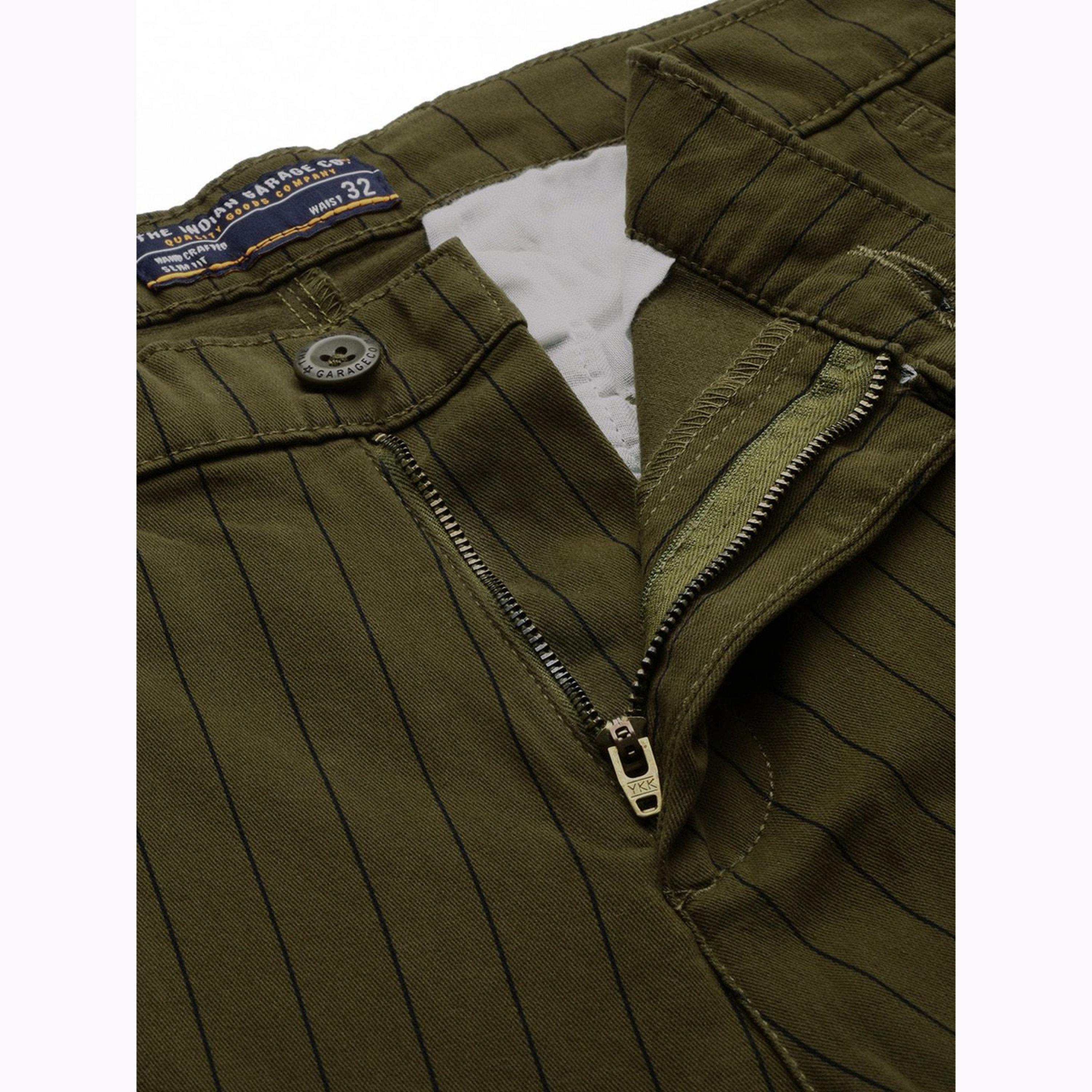 The Indian Garage Co X Styli Men Olive Green Slim Fit Striped Chinos-men-clothing-bottoms-trousersandchinos-chinos-image-4