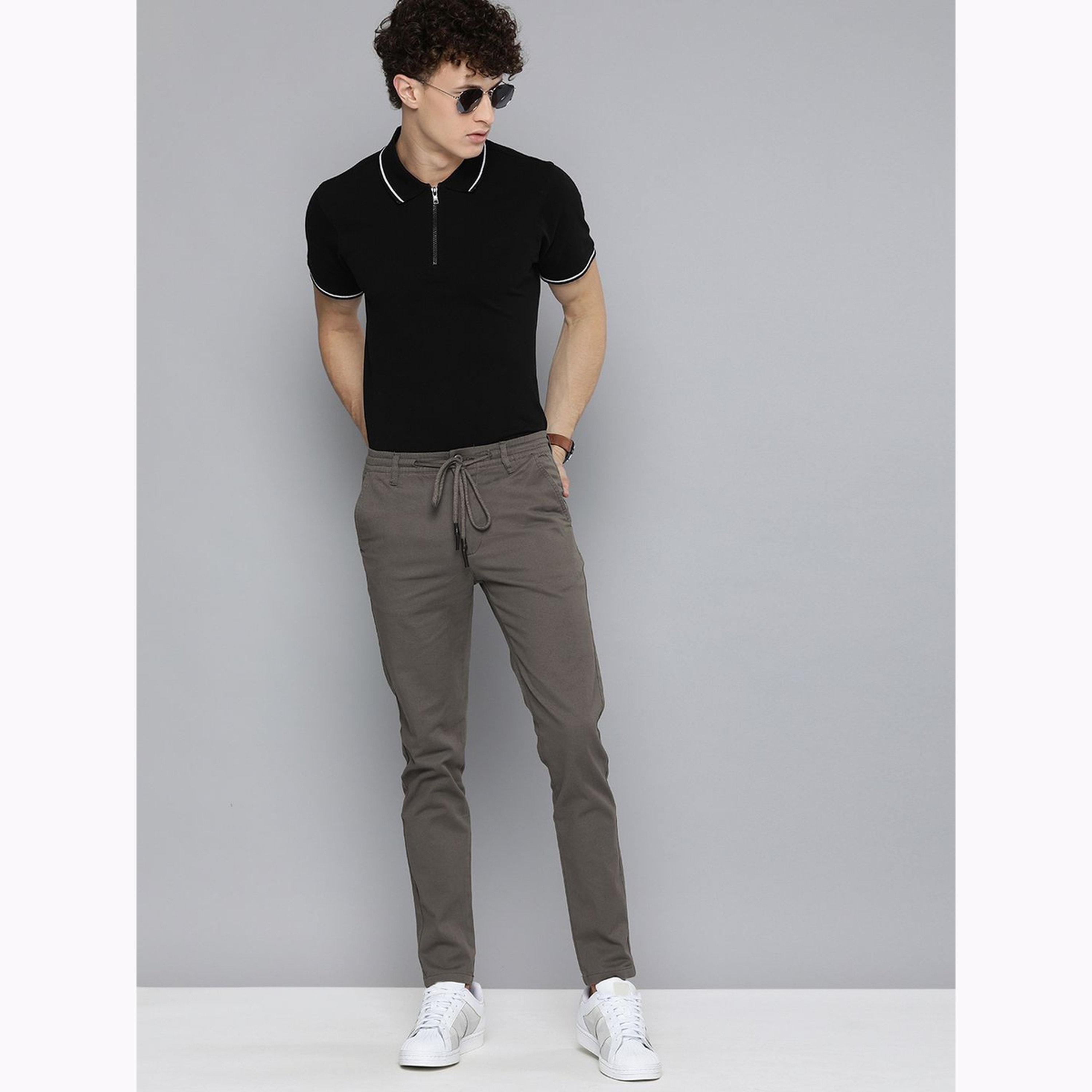 The Indian Garage Co X Styli Men Grey Slim Fit Solid Chinos-men-clothing-bottoms-joggers-image-2