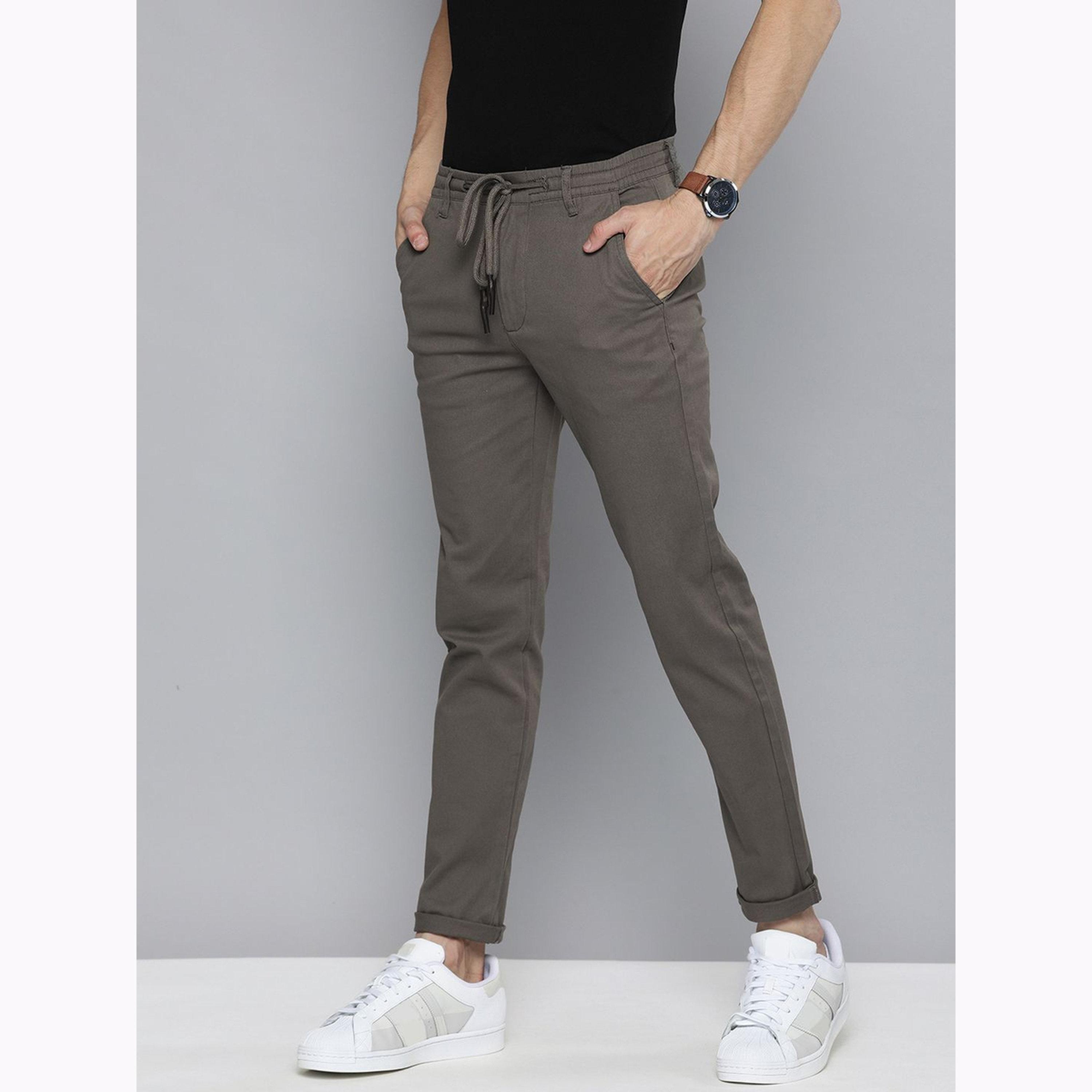 The Indian Garage Co X Styli Men Grey Slim Fit Solid Chinos-men-clothing-bottoms-joggers-image-5