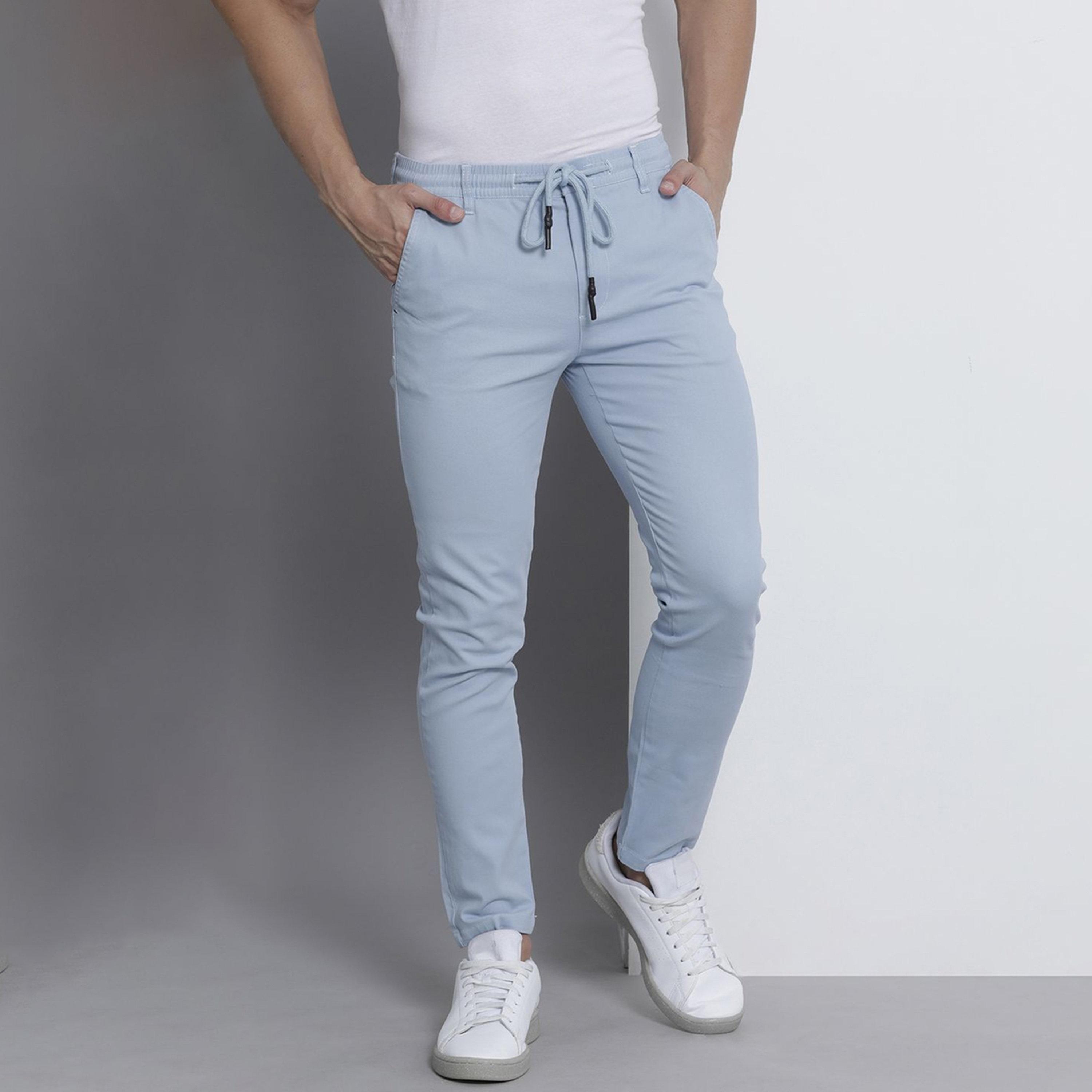 بنطال تشينو سادة بقصة ضيقة للرجال-men-clothing-bottoms-joggers-image-1